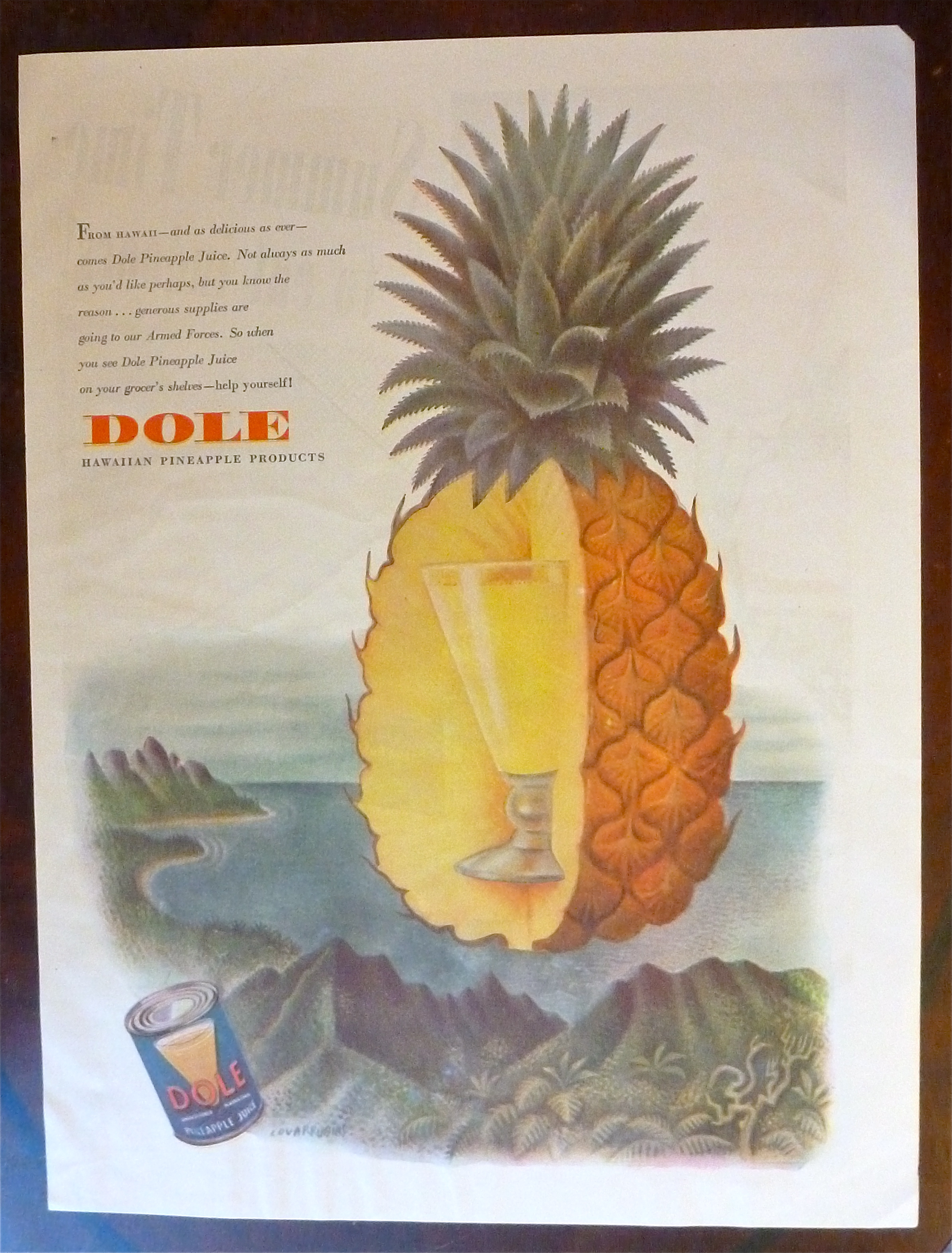 1944 Dole Pineapple w/Pineapple with Glass of Juice