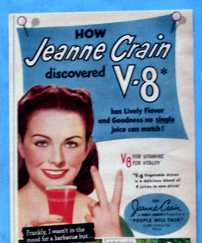1951 V-8 Vegetable Juice with Lovely Star Jeanne Crain