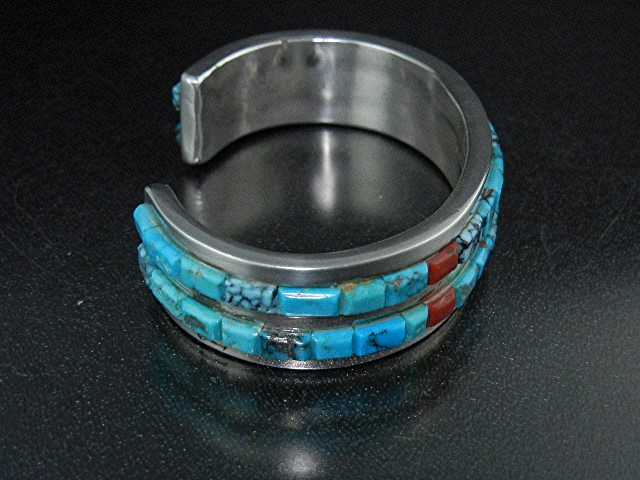 Native American Sterling Silver Coral Turquoise Cuff