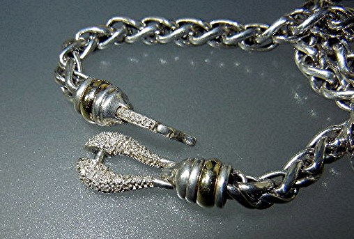 14K Gold Diamond Wheat Chain Sterling Silver Necklace