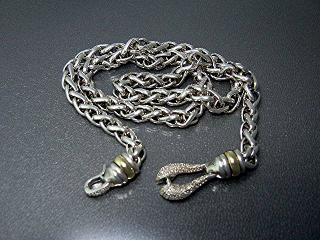 14K Gold Diamond Wheat Chain Sterling Silver Necklace