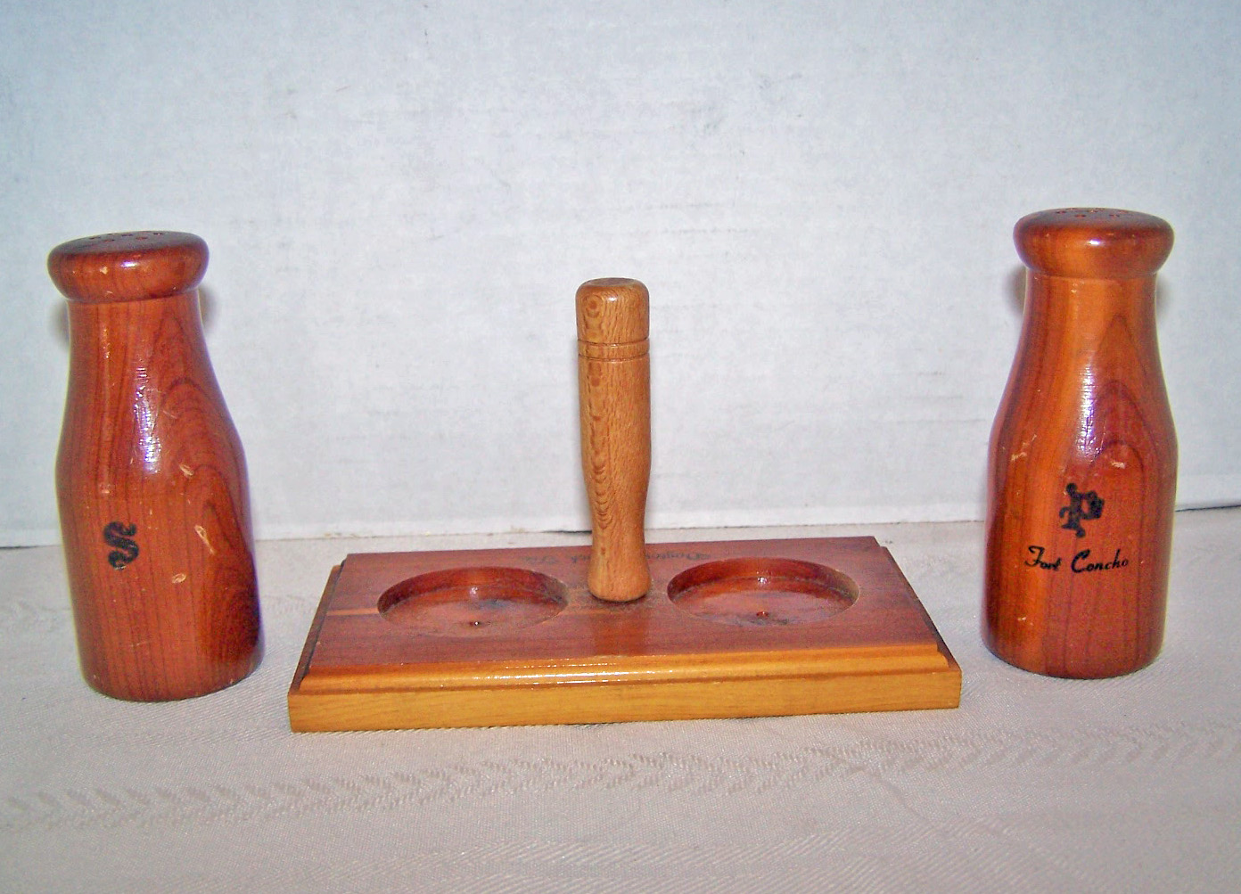 Pair of Bottle Shape Wood Salt & Pepper Shakers