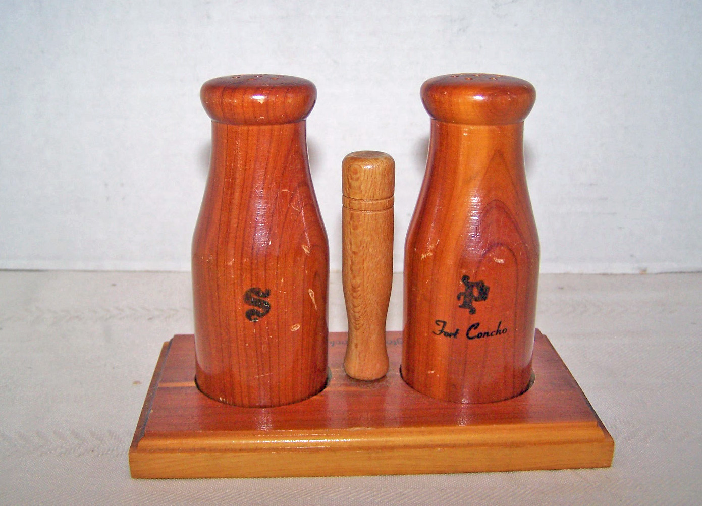 Pair of Bottle Shape Wood Salt & Pepper Shakers