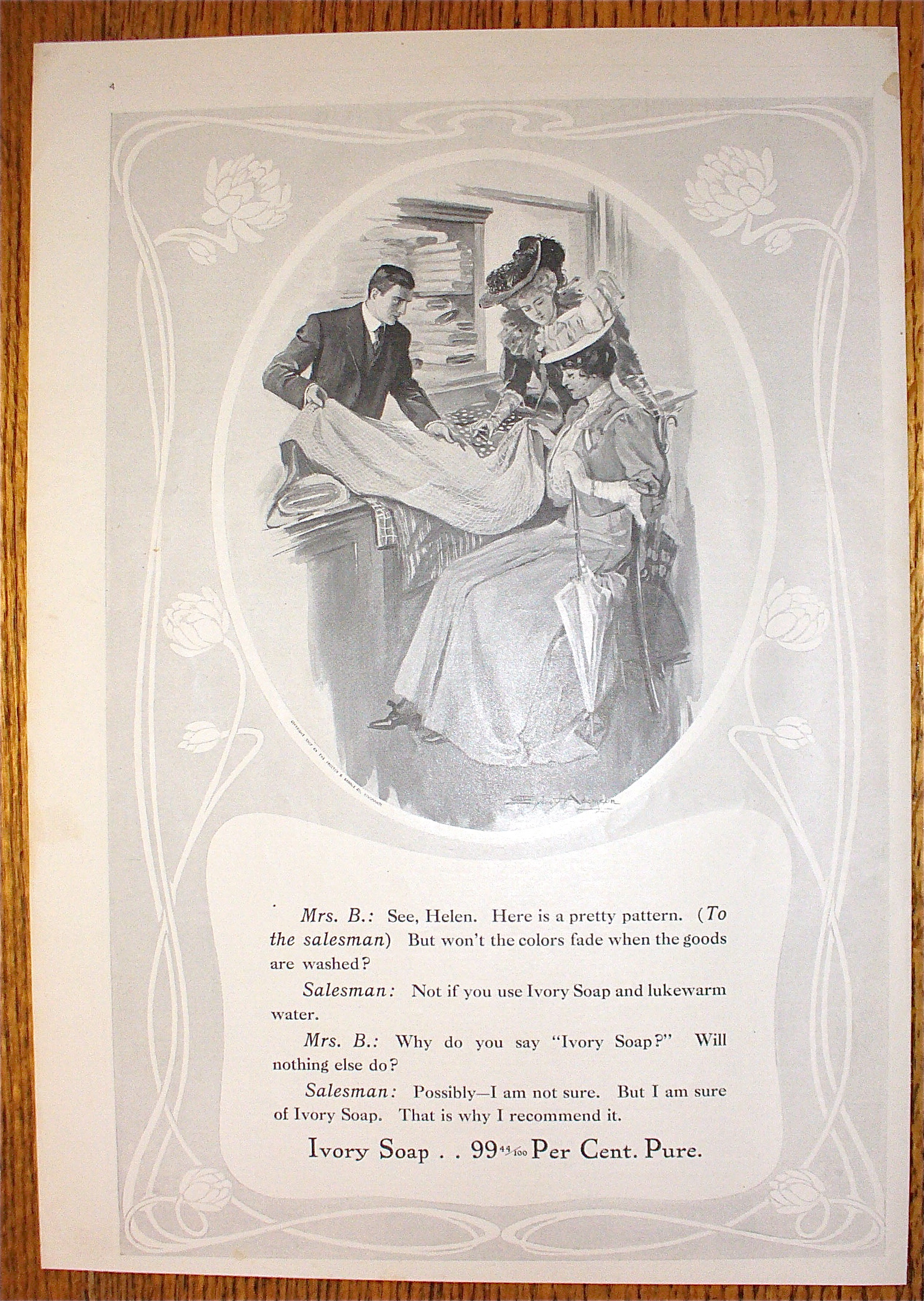 1907 Ivory Soap with a Man Showing Women Material