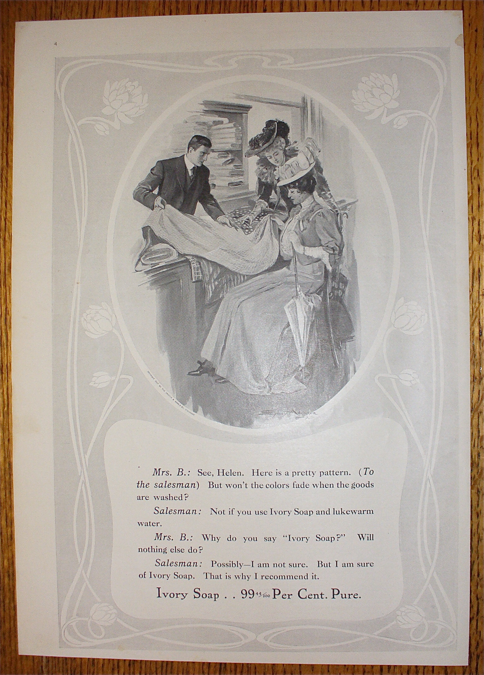 1907 Ivory Soap with a Man Showing Women Material