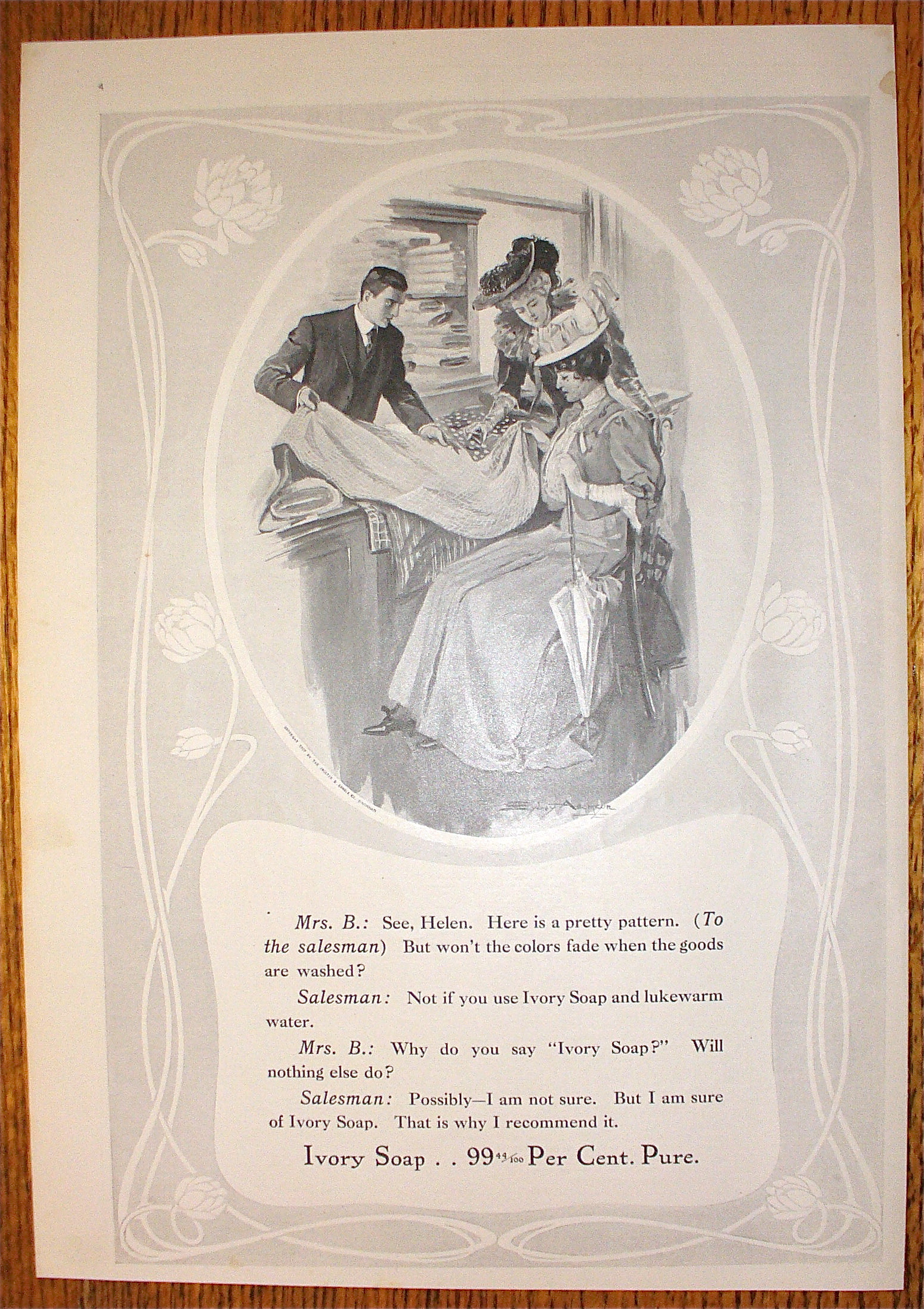 1907 Ivory Soap with a Man Showing Women Material