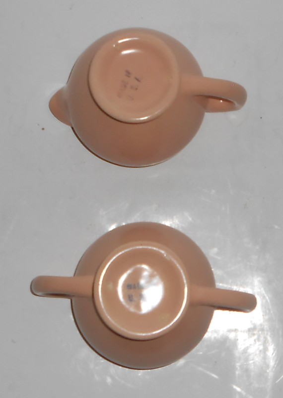 Catalina Pottery Rancho Ware Satin Coral Demitasse Creamer / Sugar Bowl Set #1