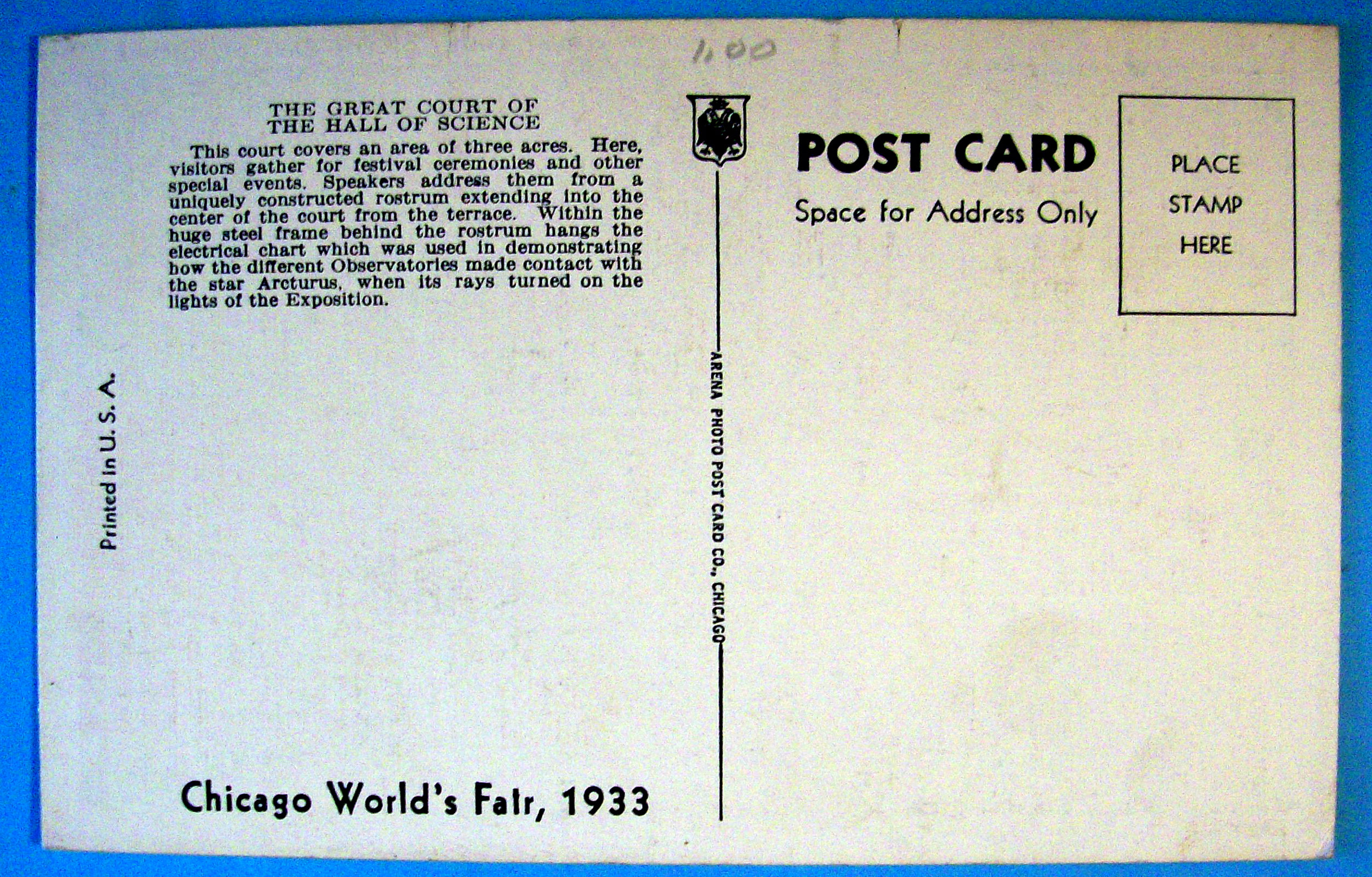 Great Court Hall Of Science Postcard-Chicago World Fair