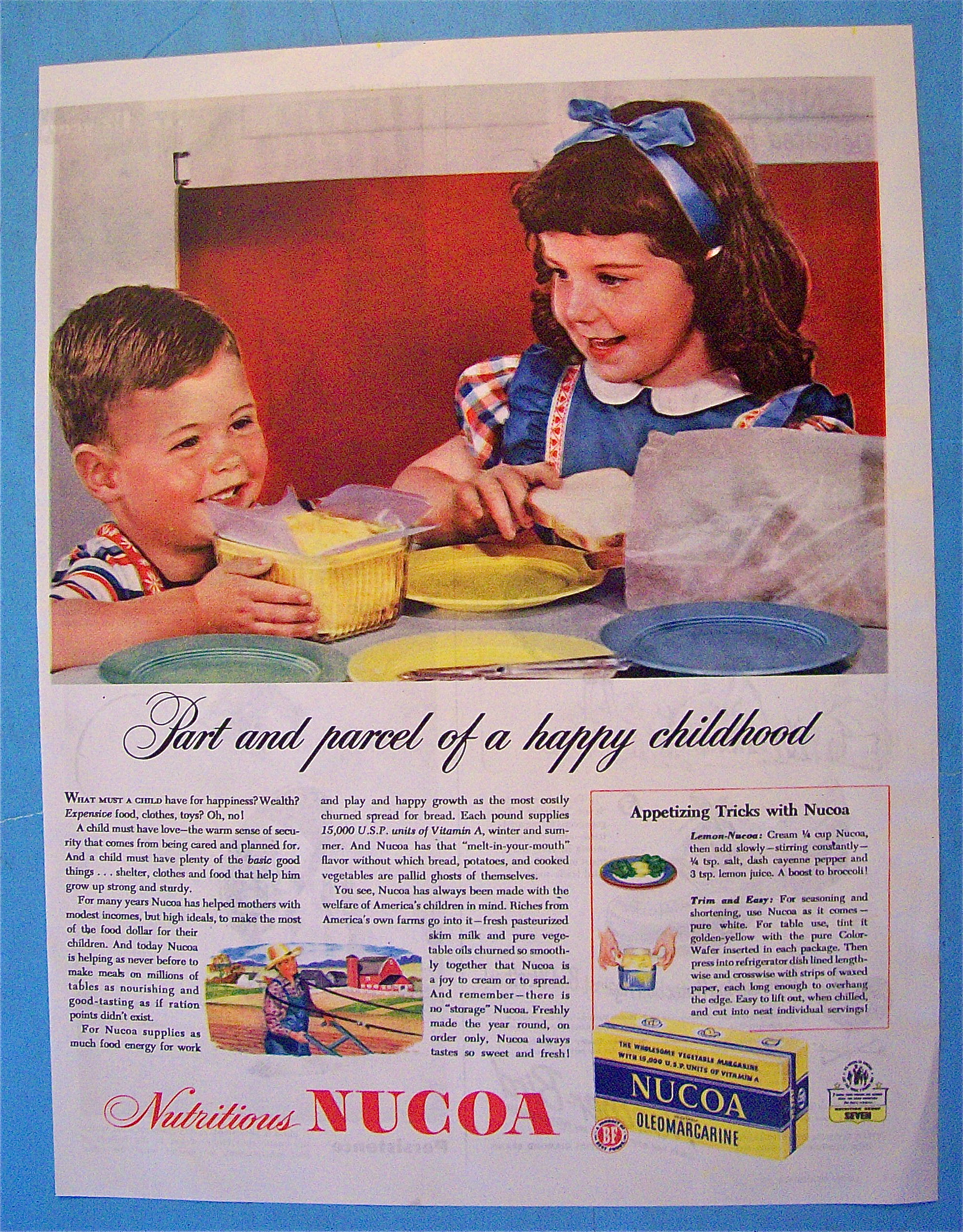 1945 Nucoa OleoMargarine with Children with Bread