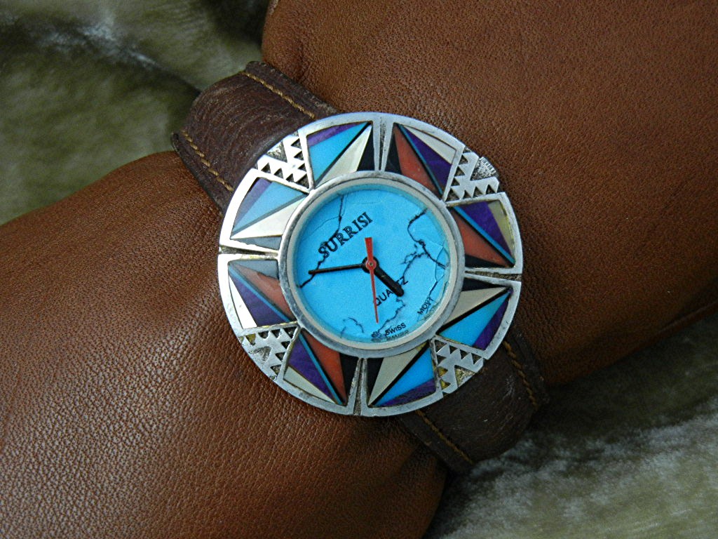 Wristwatch Sterling Silver Turquoise Inlay SURRISI