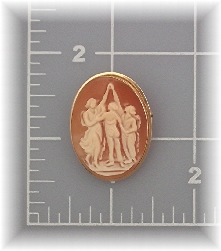 Brooch Pin 14K Gold Shell Cameo Italy 3 Graces Signed