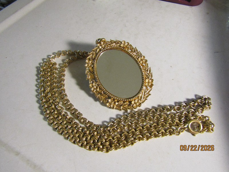 Vintage Avon Gold-Tone Rose Cameo Pendant Necklace with Hidden Back Mirror
