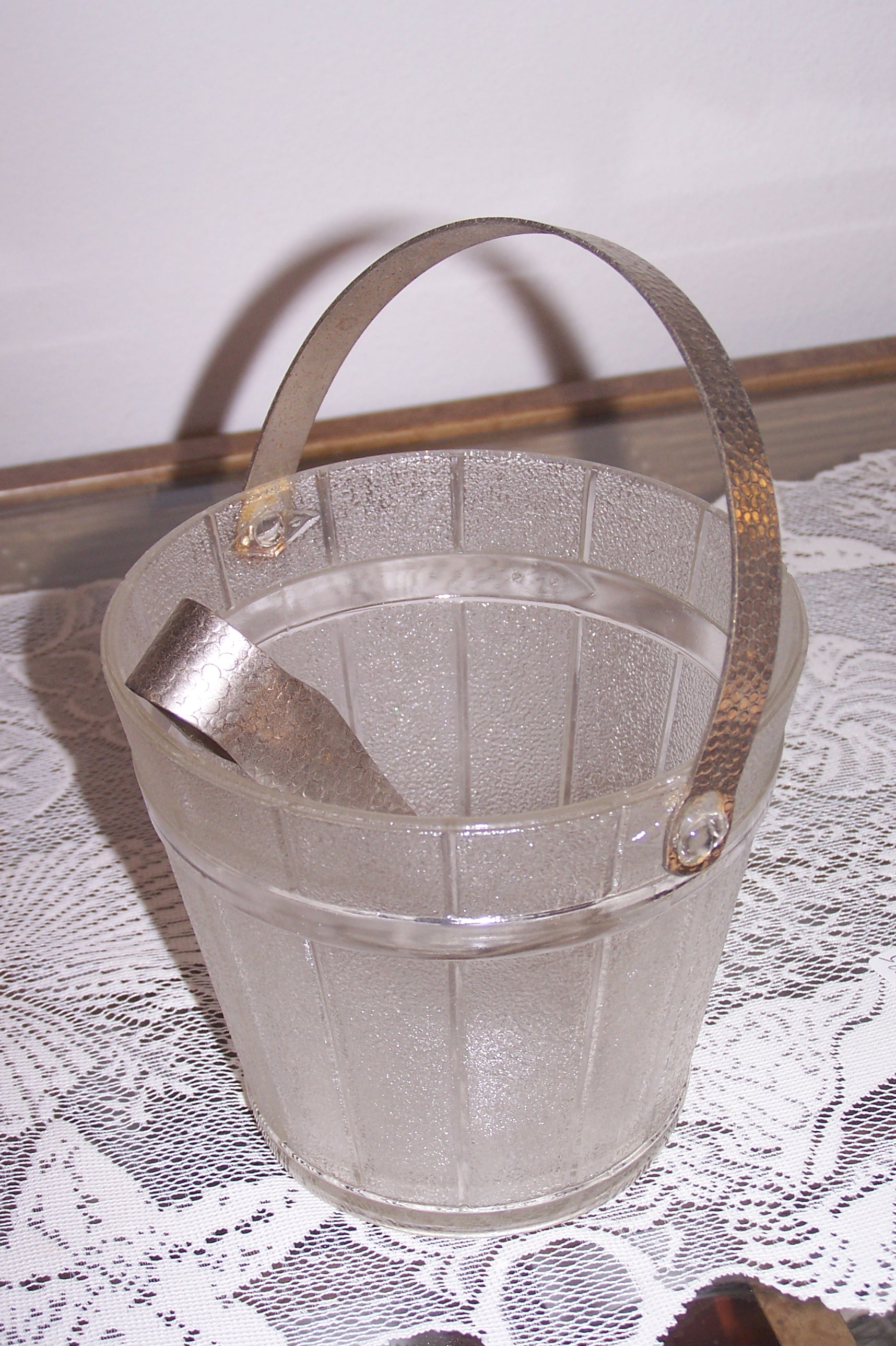 Barrel Glass Ice Bucket W/Tongs