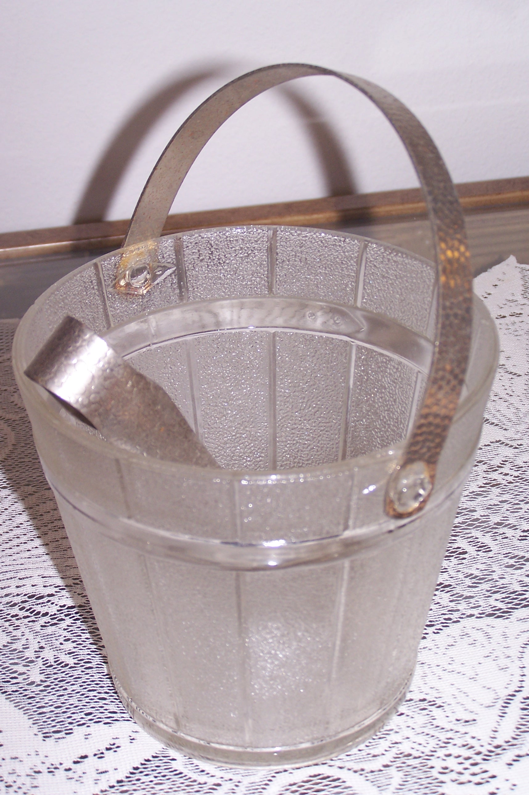Barrel Glass Ice Bucket W/Tongs