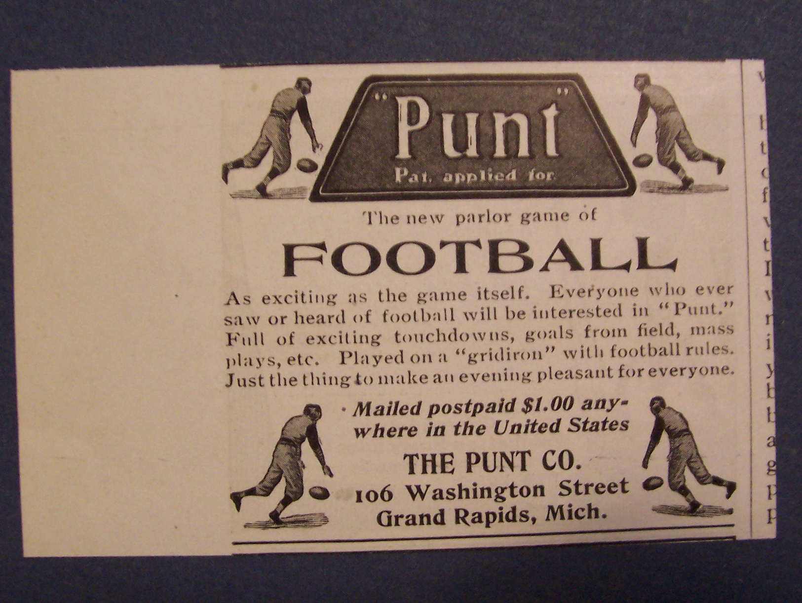 1904 Punt Football Ad with Parlor Football Game