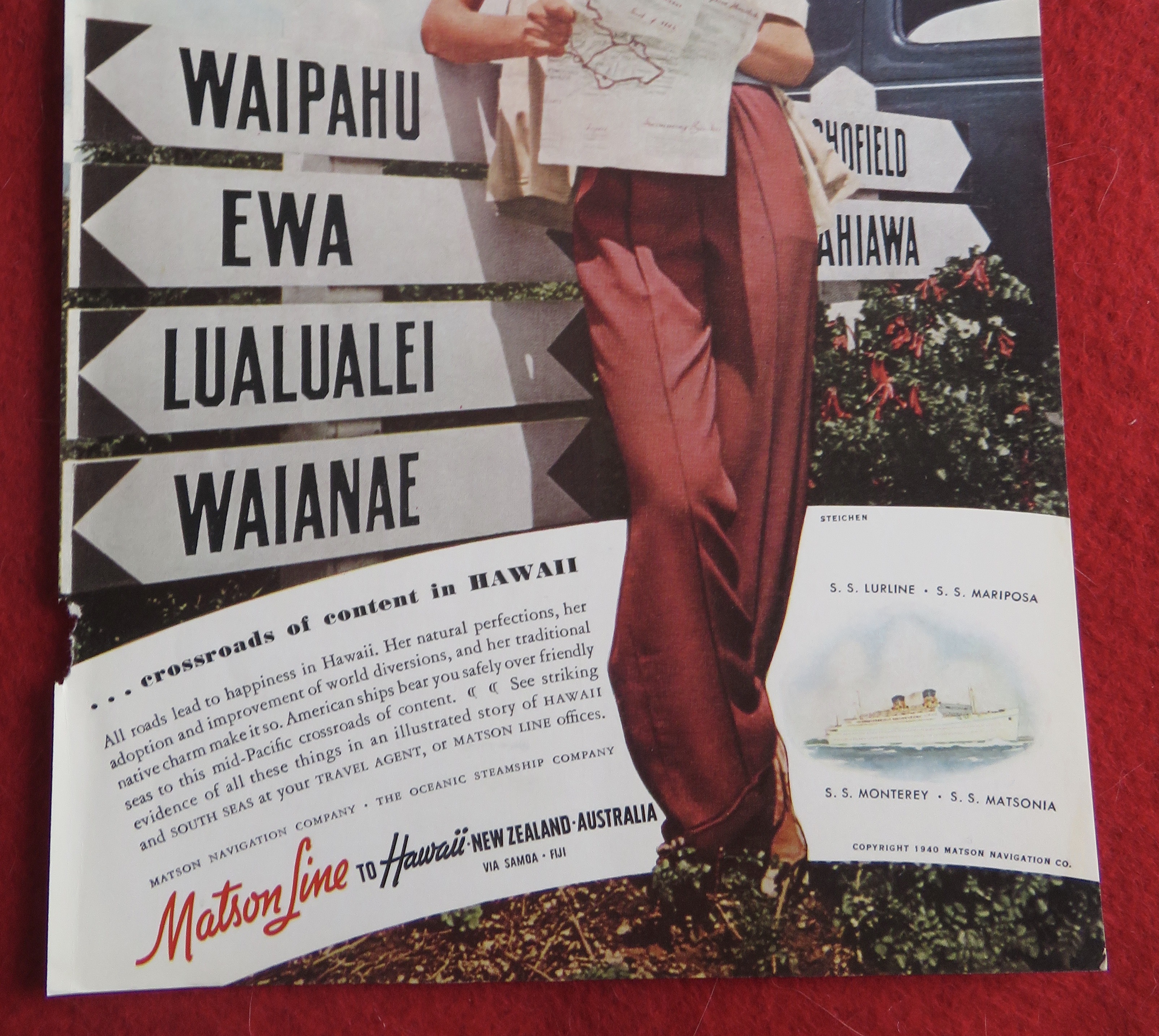 1940 Matson Line To Hawaii with Lovely Woman
