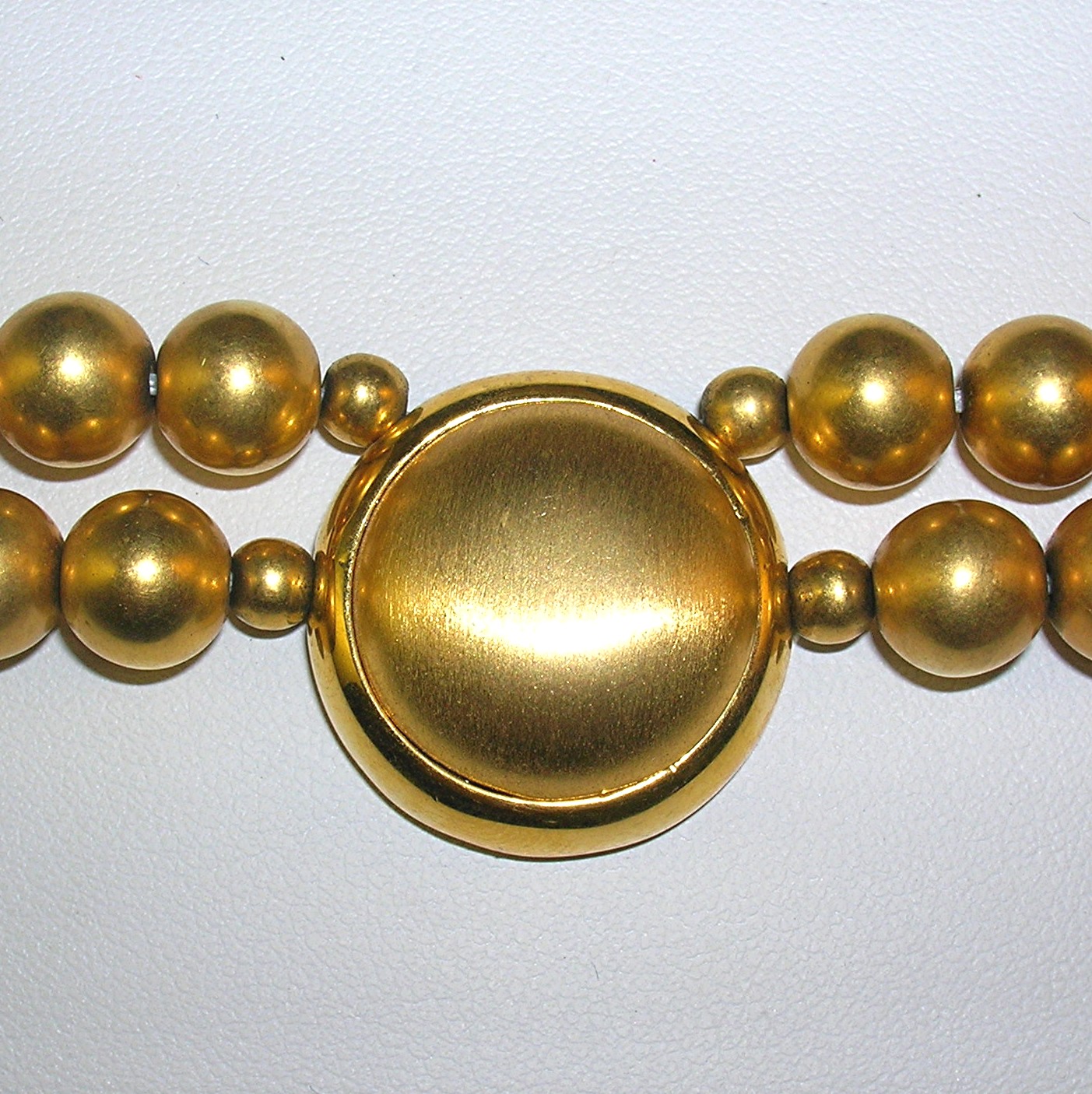 2 Row Brushed Gold Bead  Necklace Signed LCI