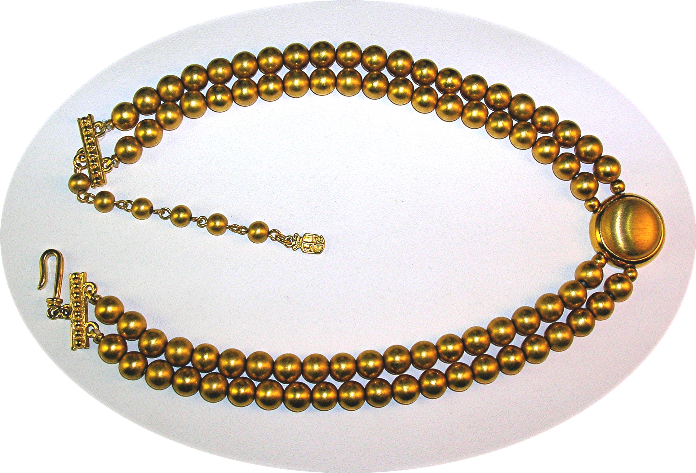 2 Row Brushed Gold Bead  Necklace Signed LCI