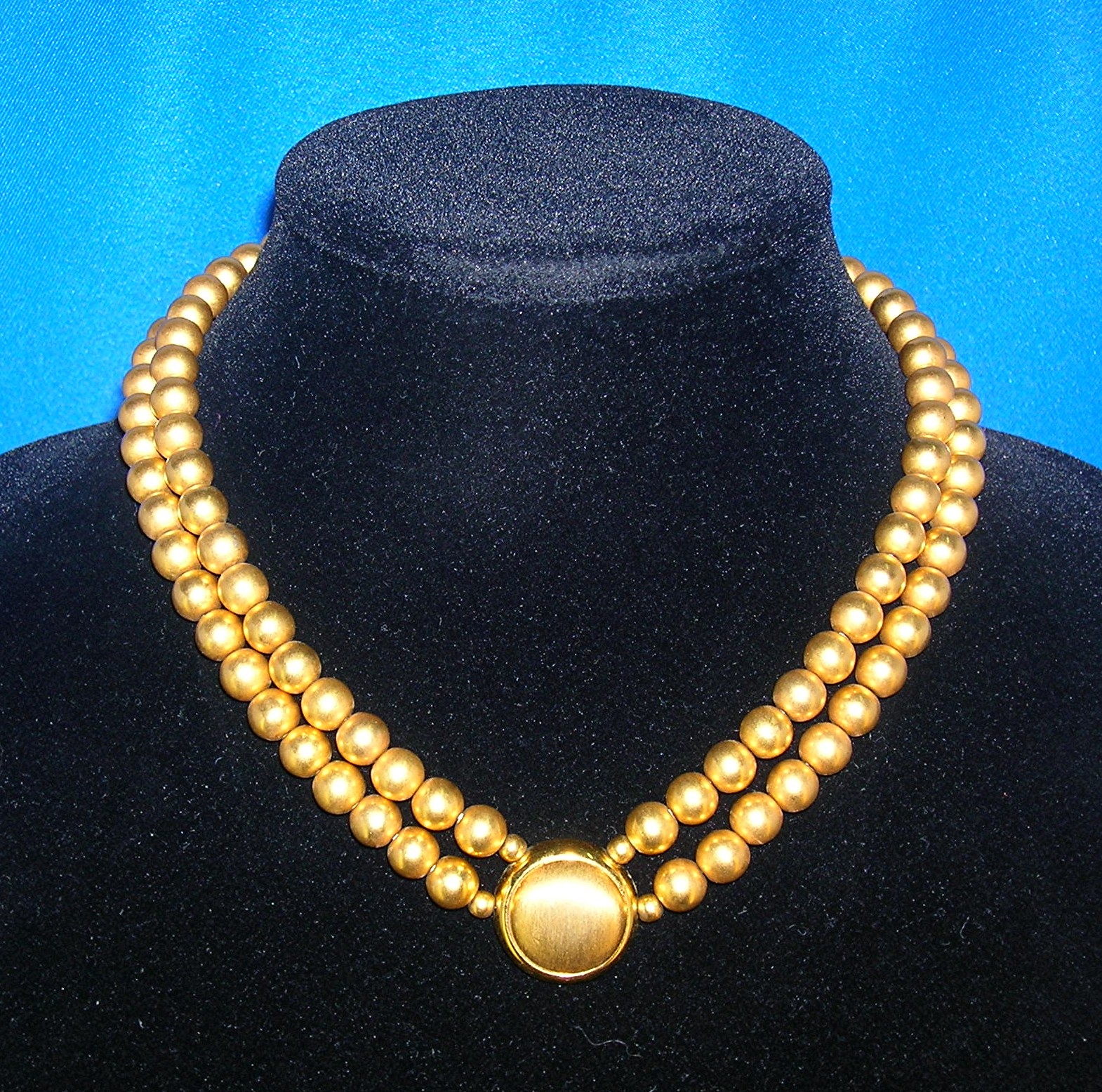 2 Row Brushed Gold Bead  Necklace Signed LCI