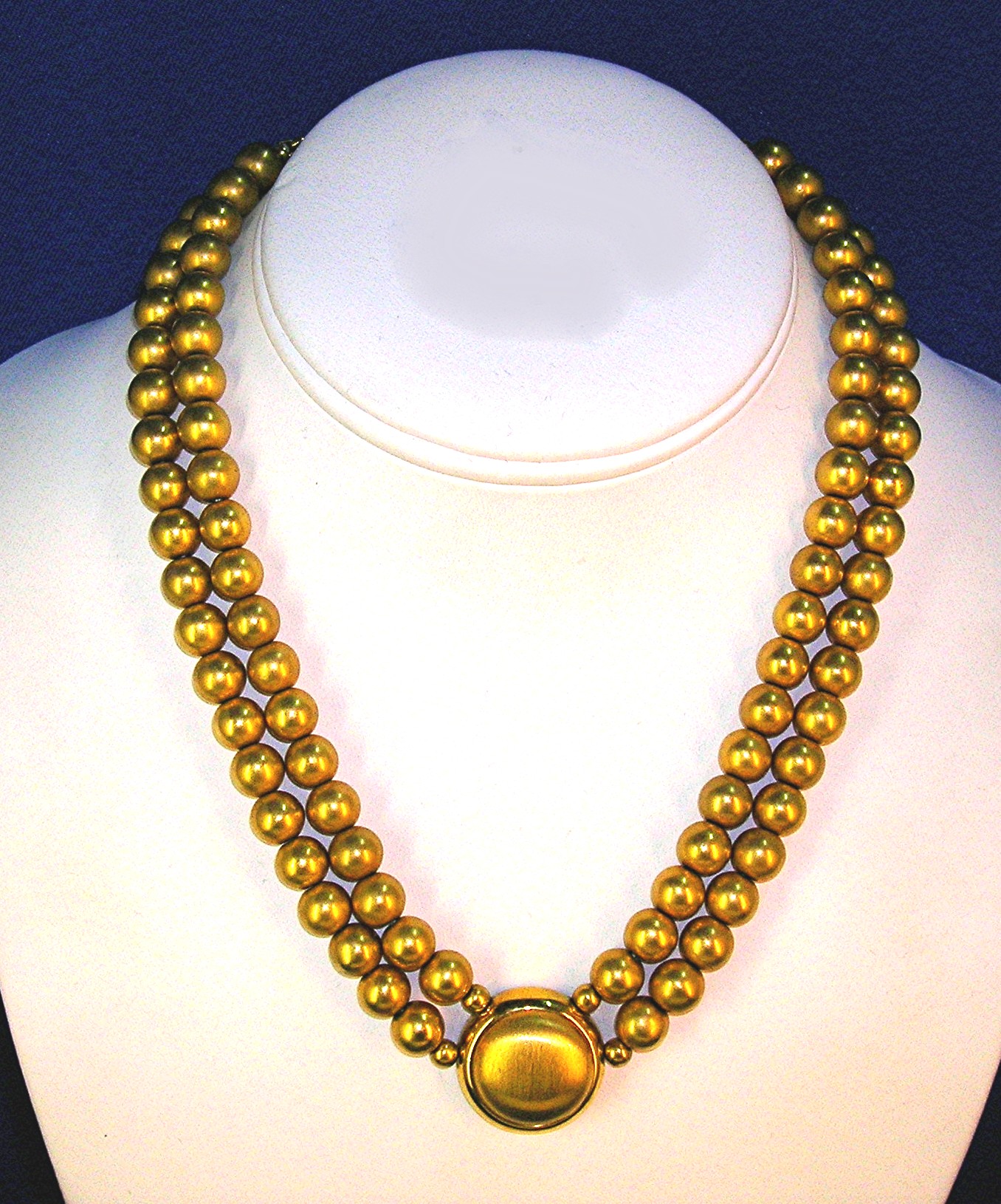 2 Row Brushed Gold Bead Necklace Signed LCI