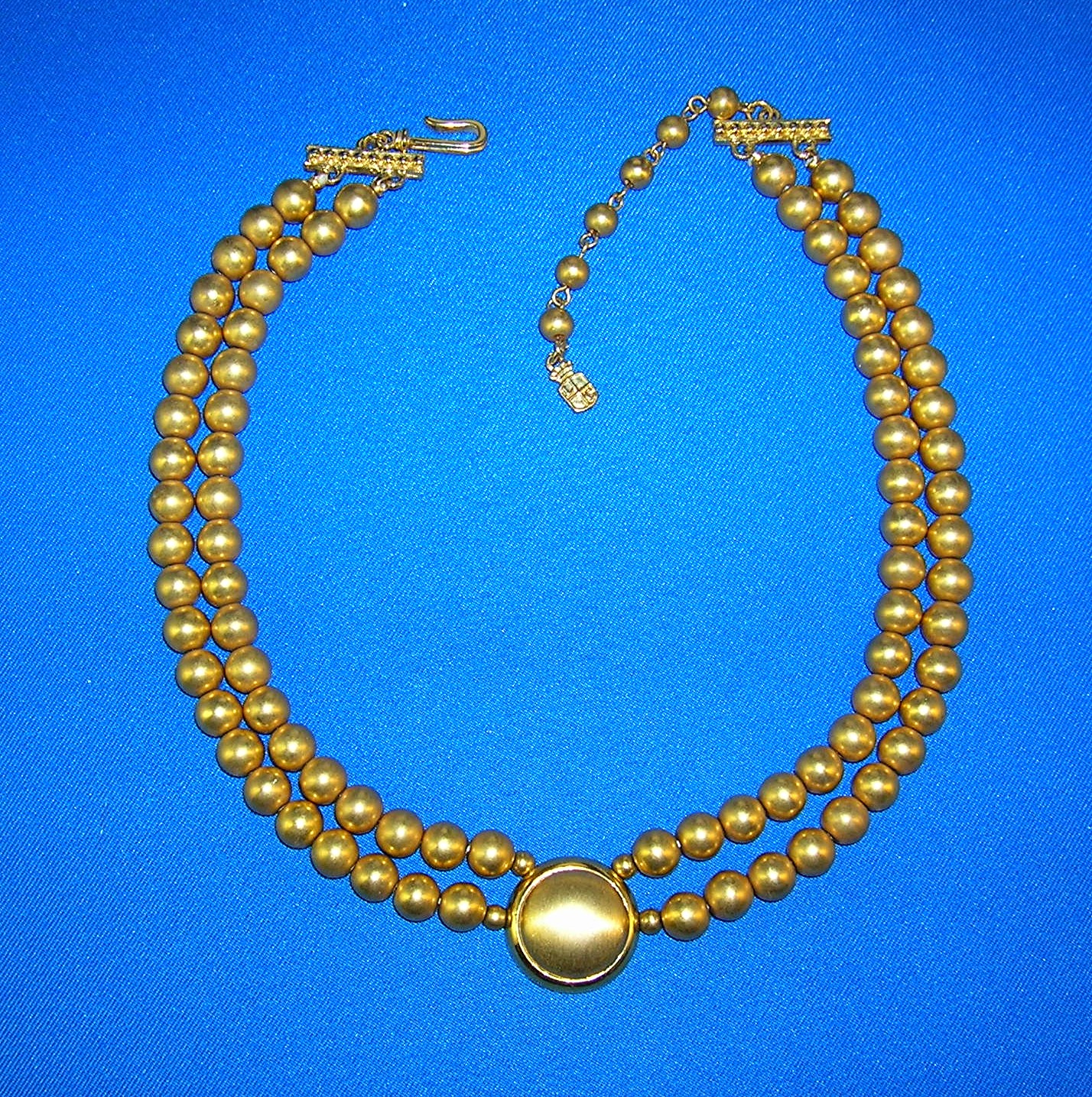 2 Row Brushed Gold Bead  Necklace Signed LCI