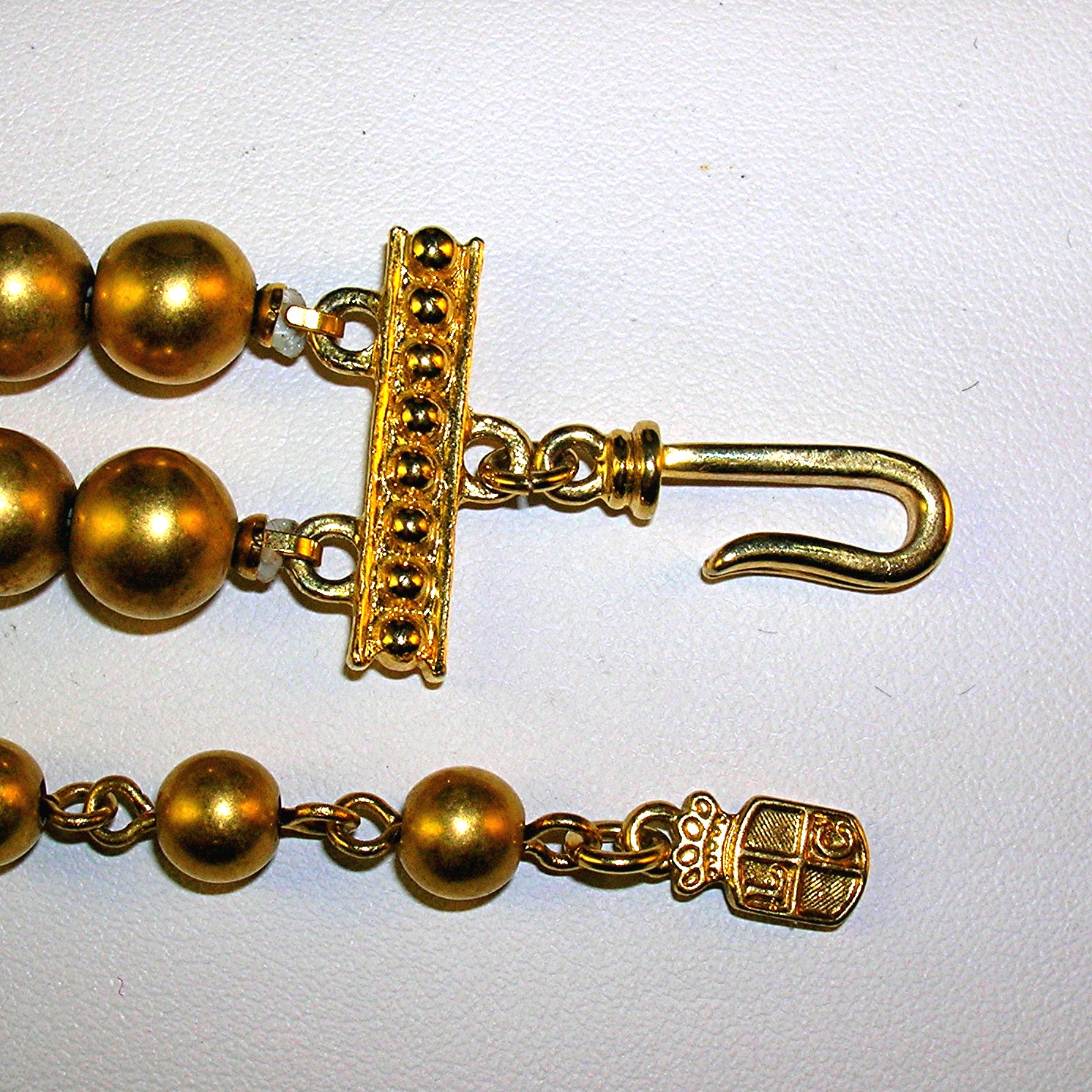 2 Row Brushed Gold Bead  Necklace Signed LCI