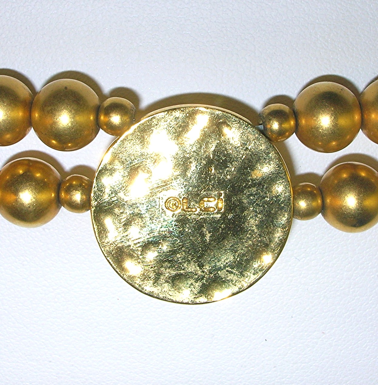 2 Row Brushed Gold Bead  Necklace Signed LCI
