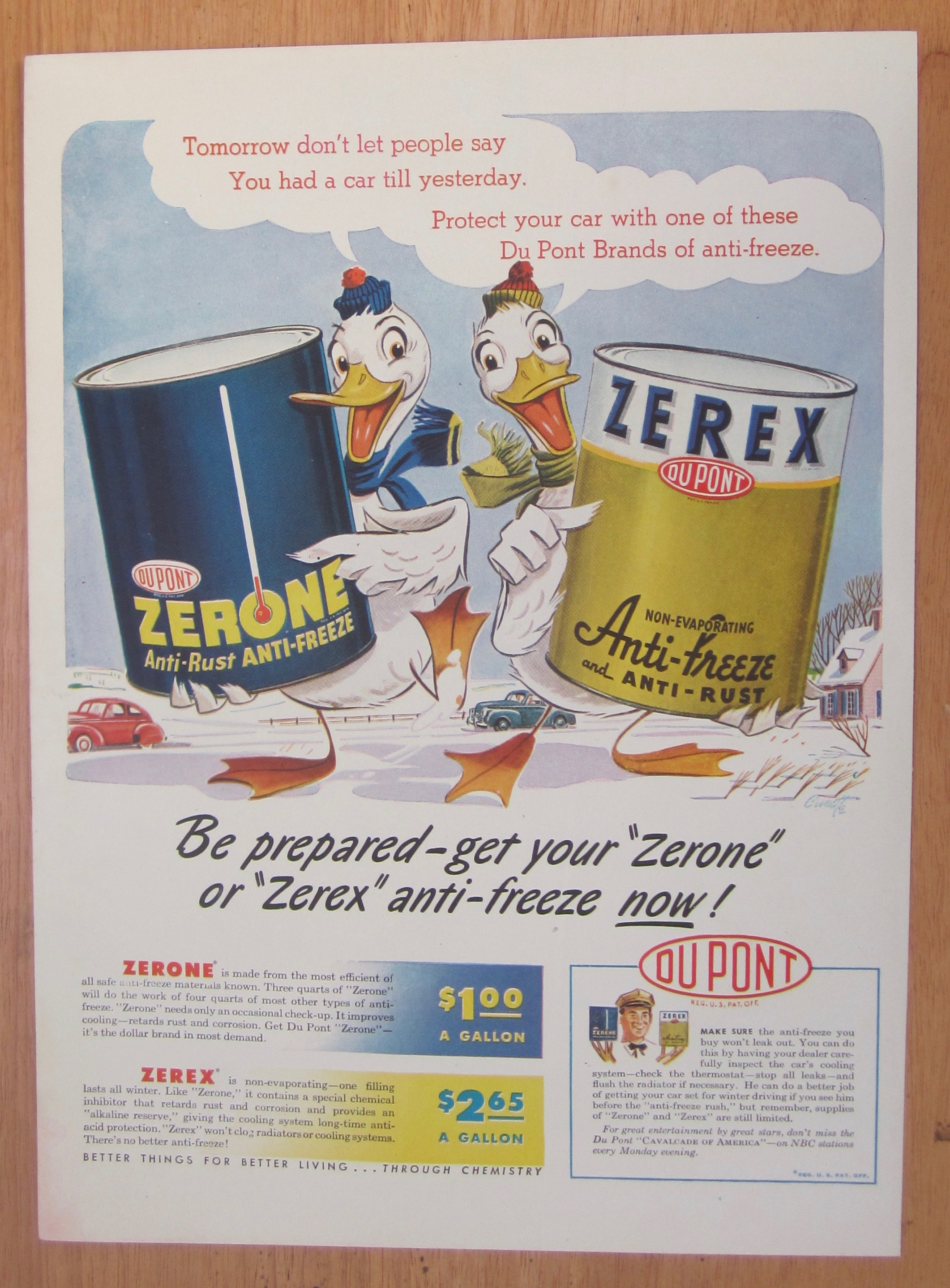 1946 Du Pont Zerone Anti Freeze & Zerex Anti Rust/Duck