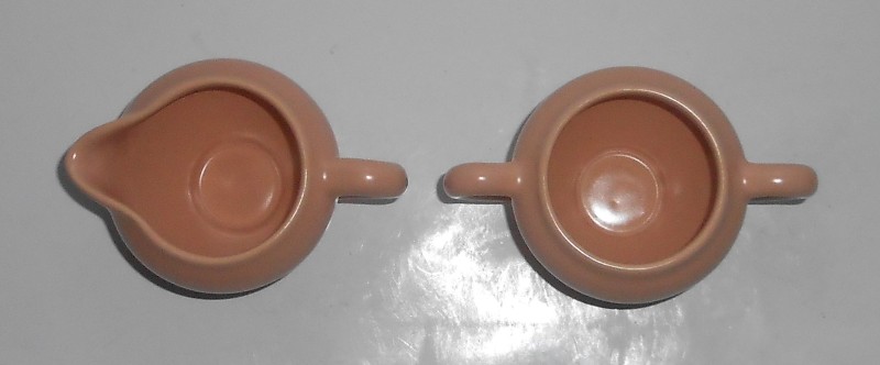 Catalina Pottery Rancho Ware Satin Coral Demitasse Creamer / Sugar Bowl Set #1