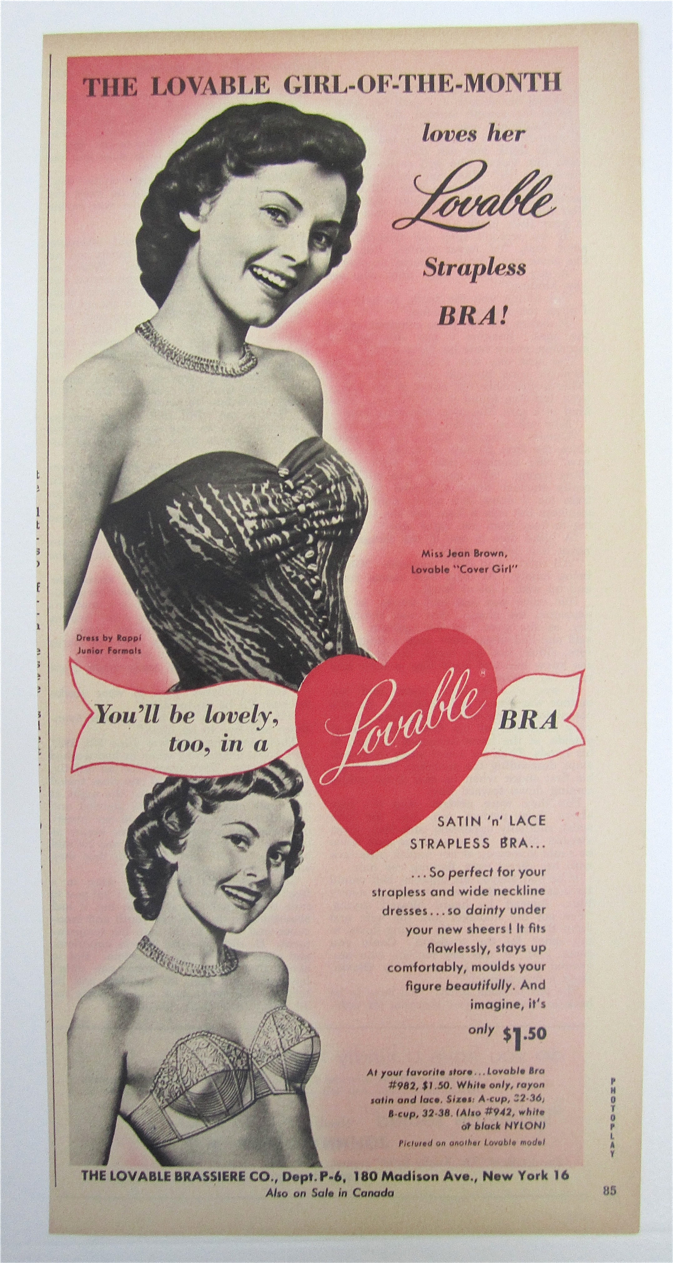 1950 Lovable Strapless Bra with Woman Smiling
