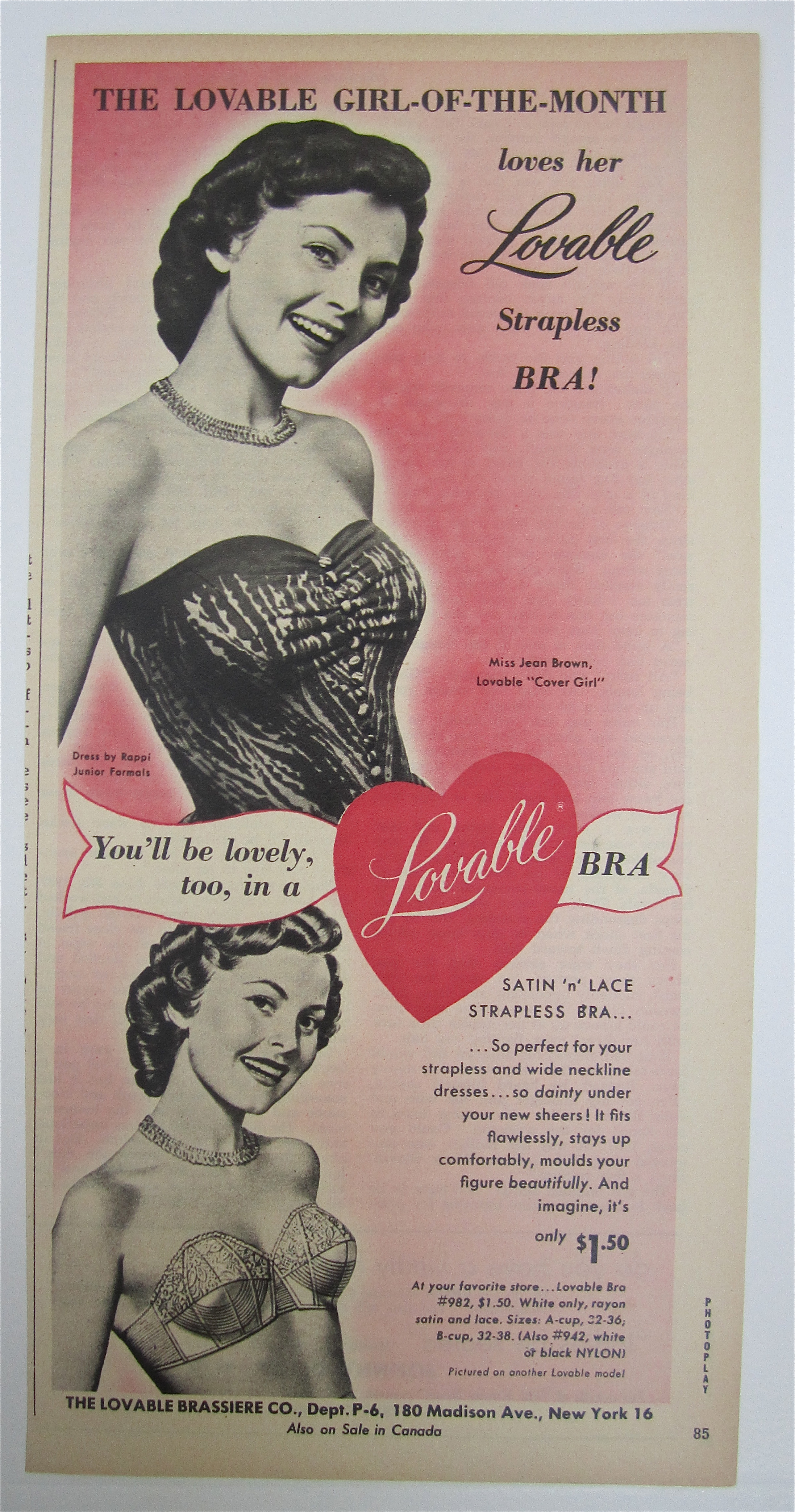 1950 Lovable Strapless Bra with Woman Smiling