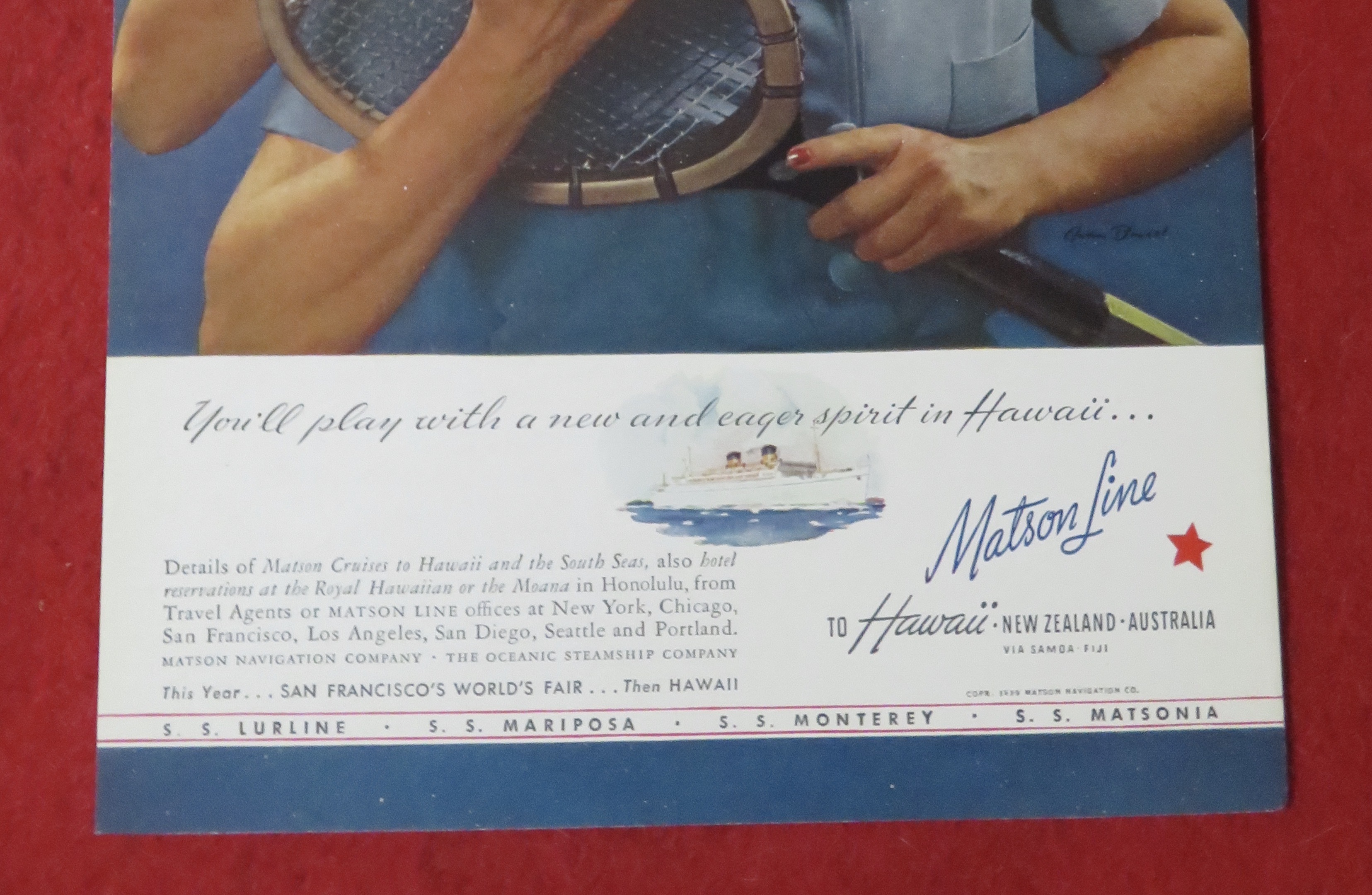 1939 Matson Line To Hawaii with Hawaiian Woman and Lei