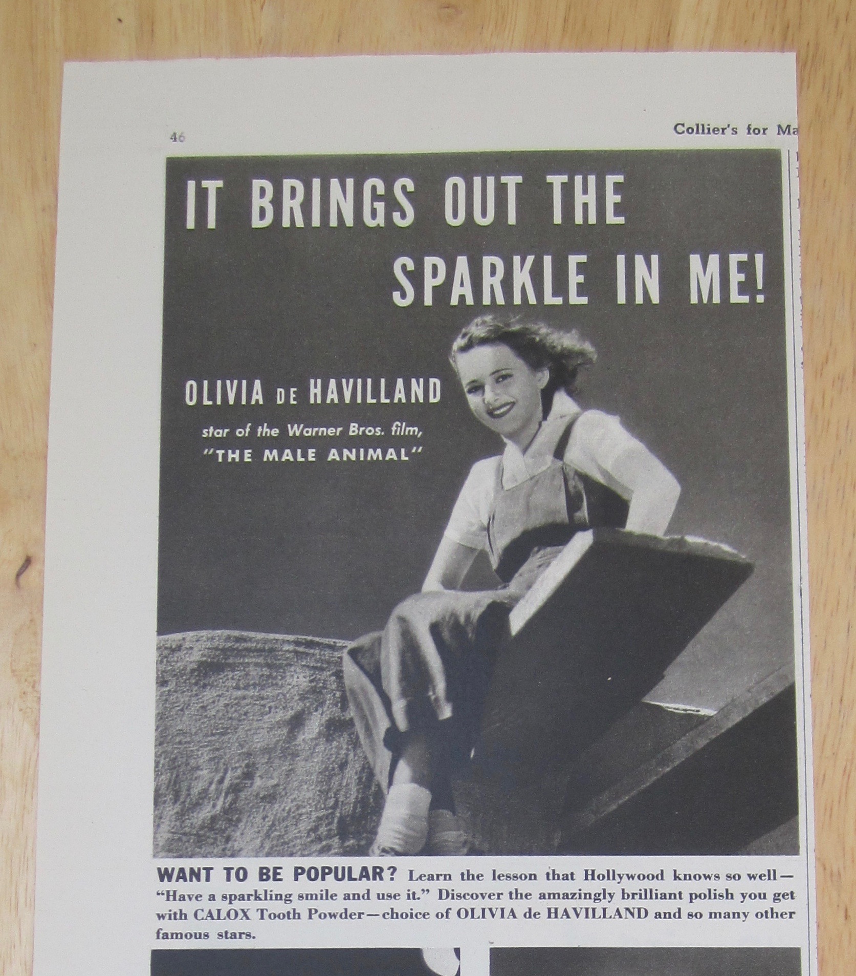 1942 Calox Tooth Powder with Olivia De Havilland