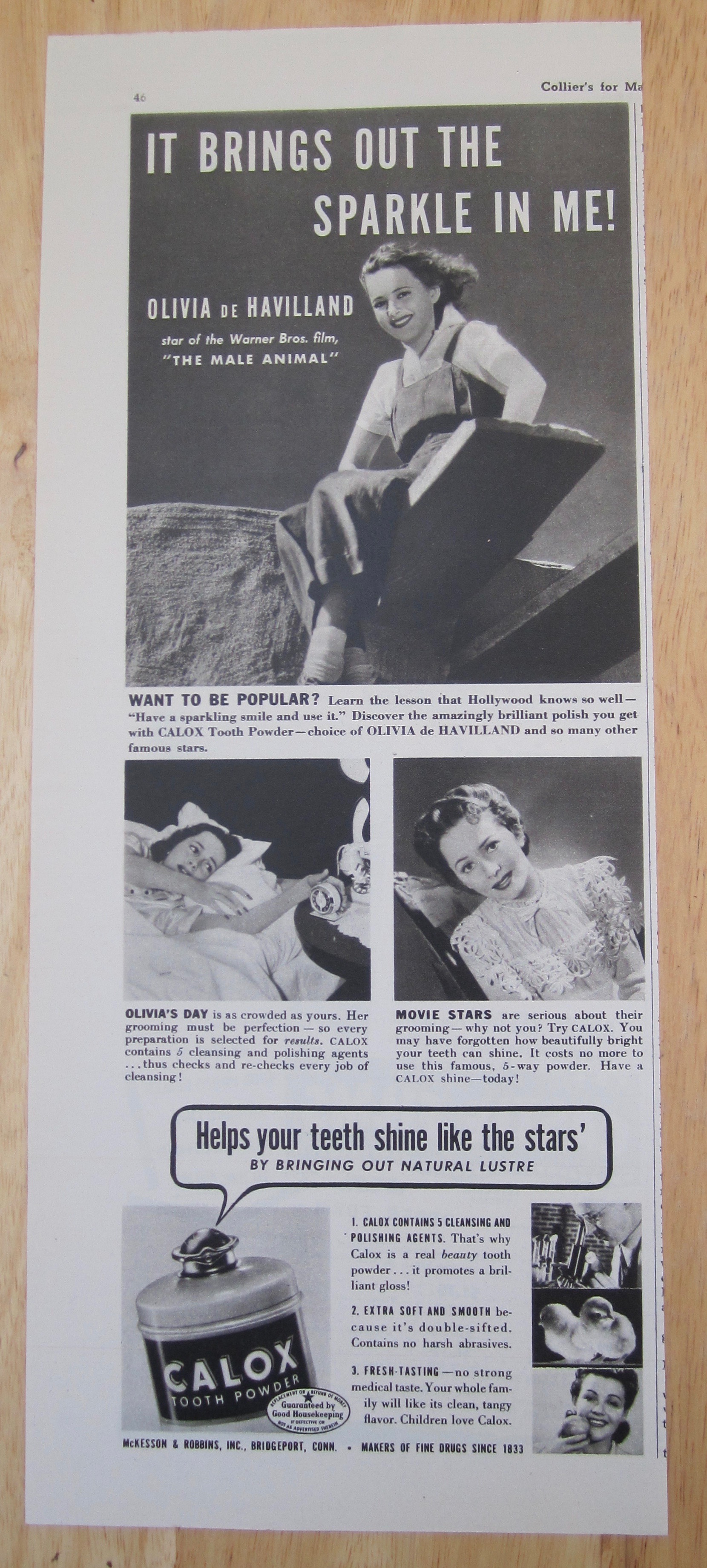 1942 Calox Tooth Powder with Olivia De Havilland