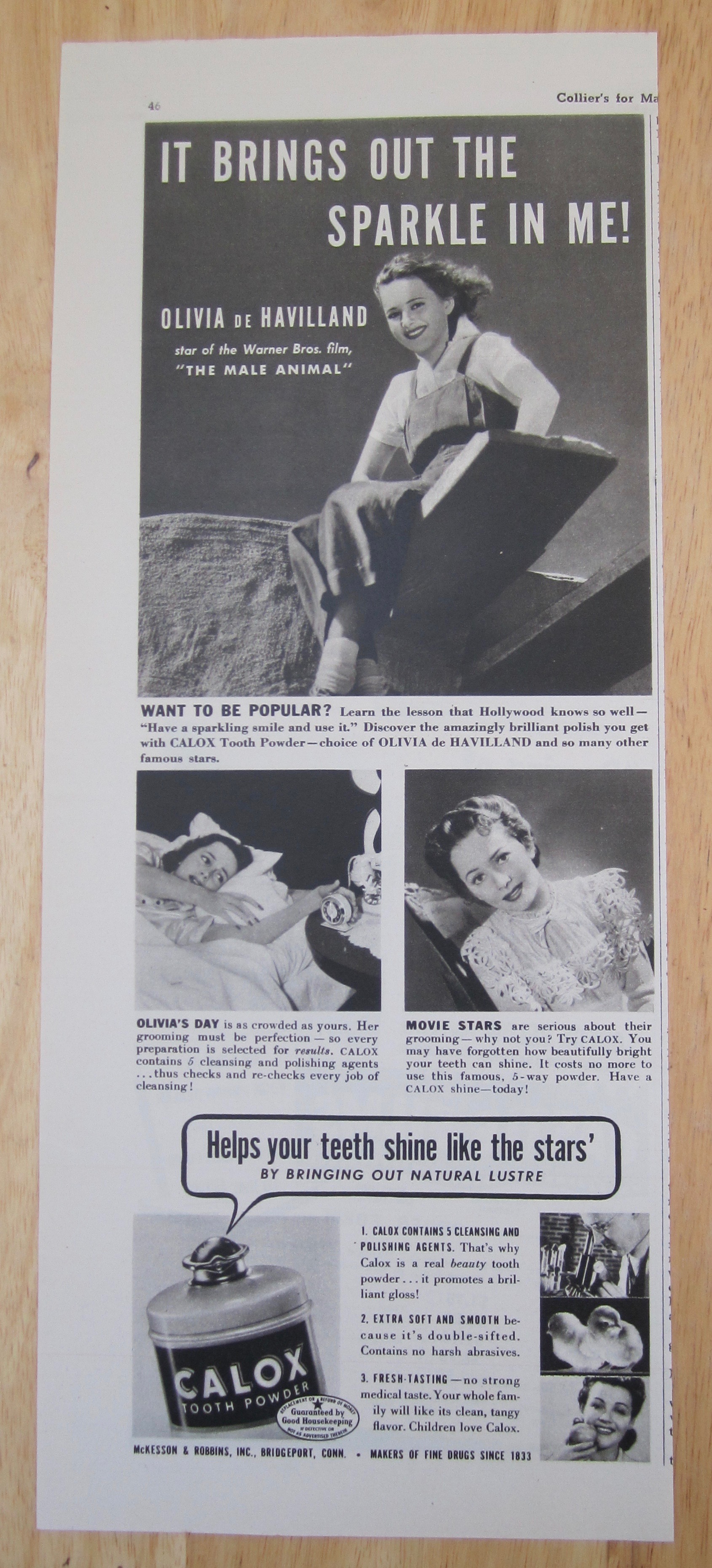 1942 Calox Tooth Powder with Olivia De Havilland