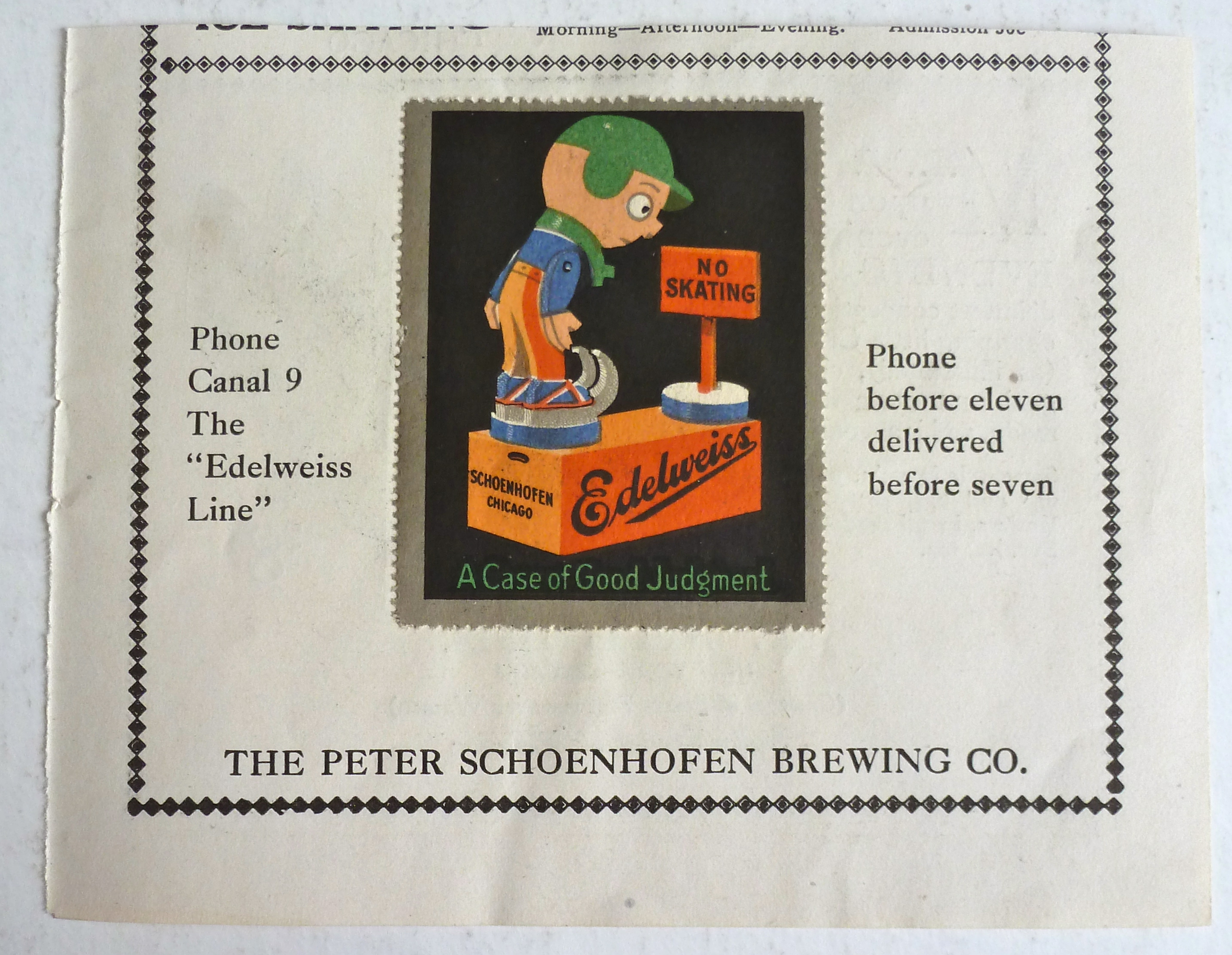 1920s Edelweiss Beer Peter Schoenhofen Chicago Stamp Ad