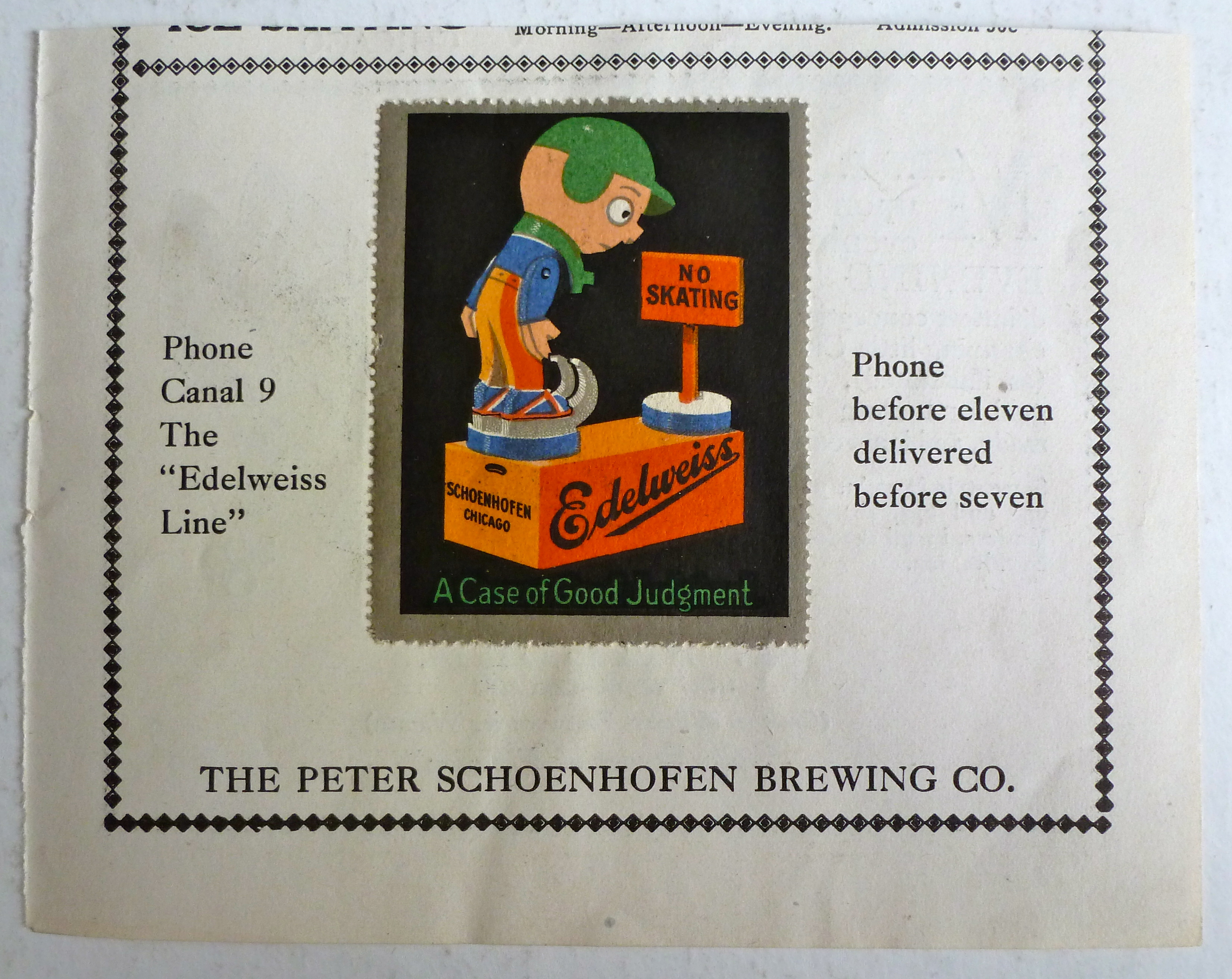 1920s Edelweiss Beer Peter Schoenhofen Chicago Stamp Ad