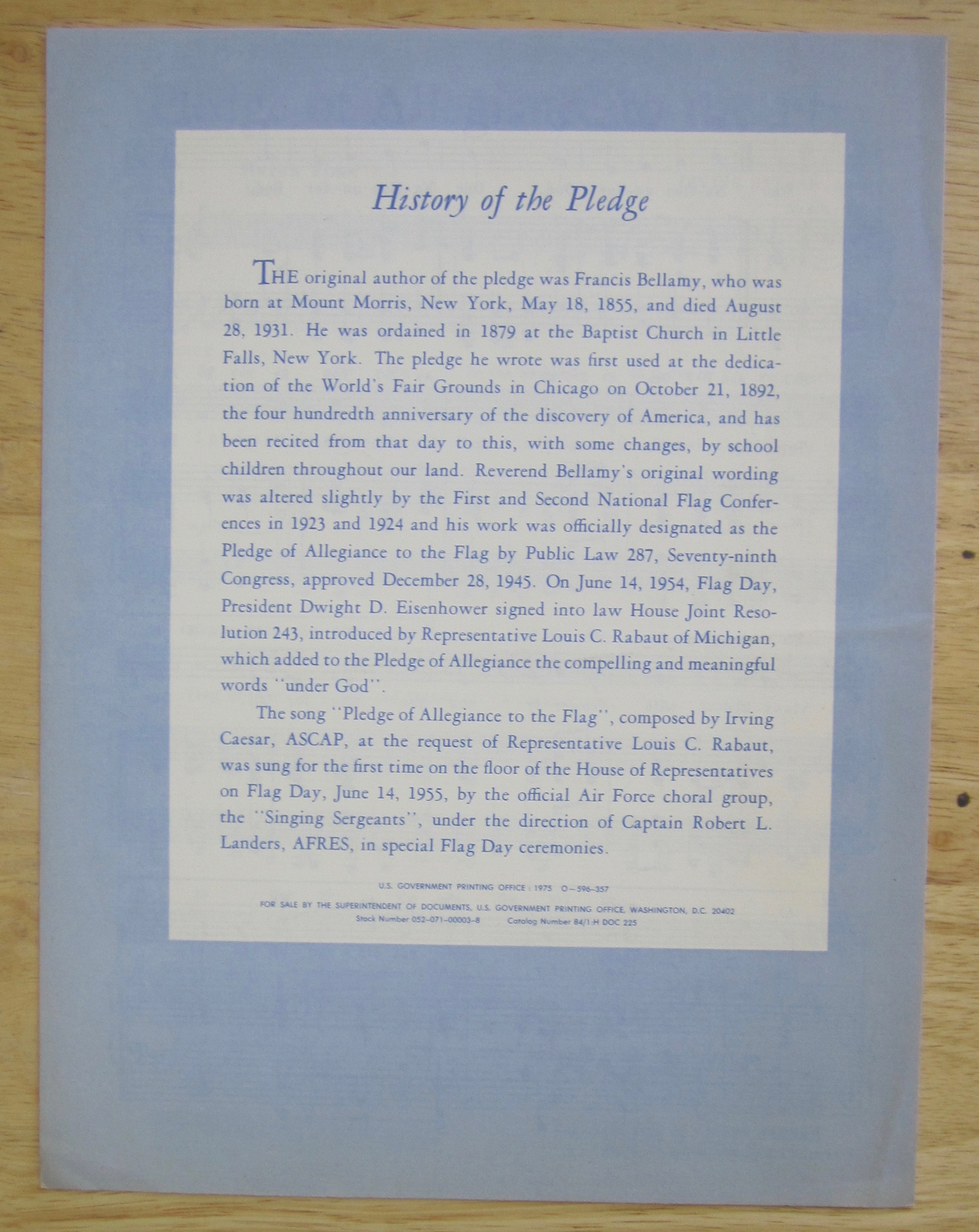 1955 Pledge Of Allegiance To The Flag Sheet Music