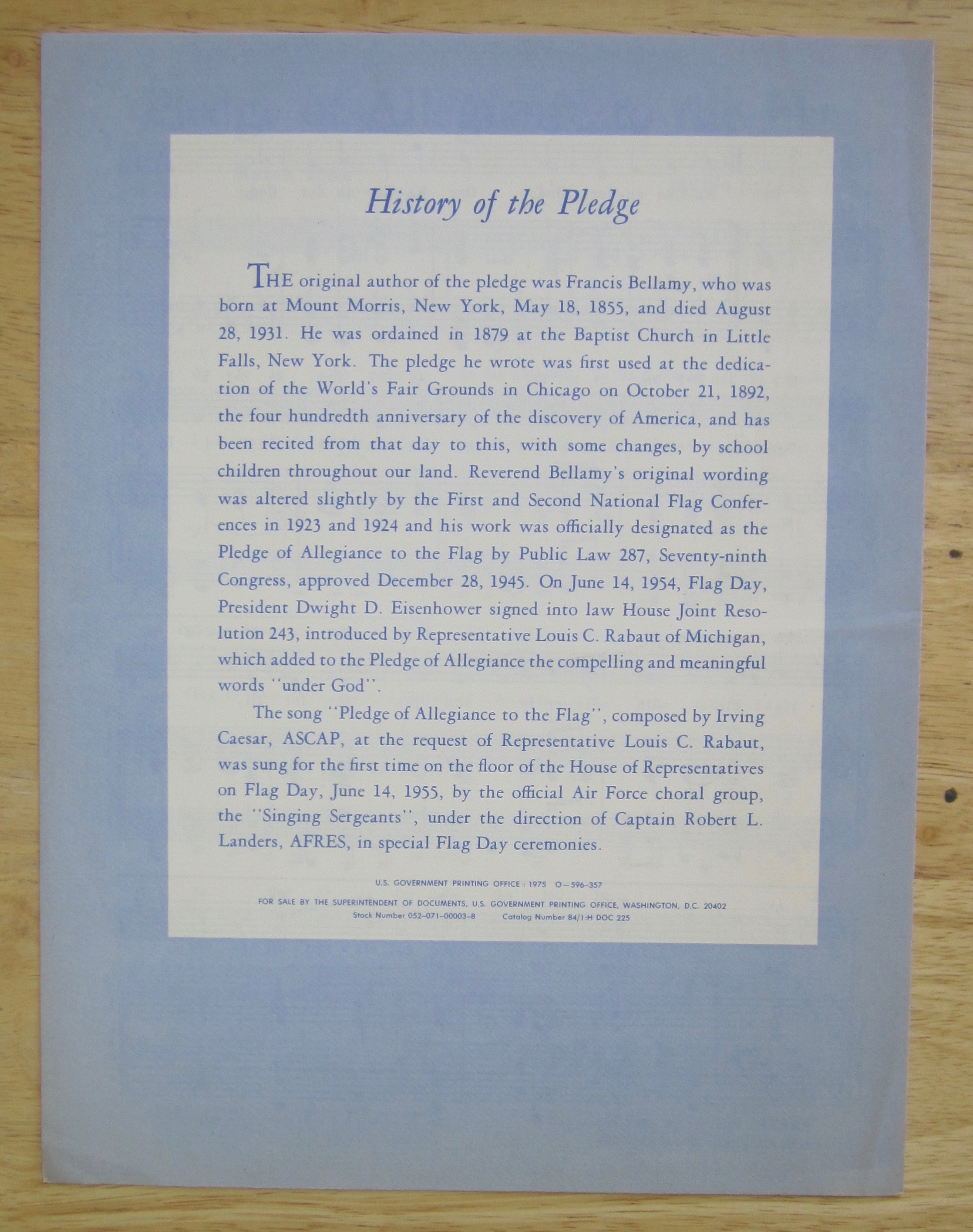 1955 Pledge Of Allegiance To The Flag Sheet Music