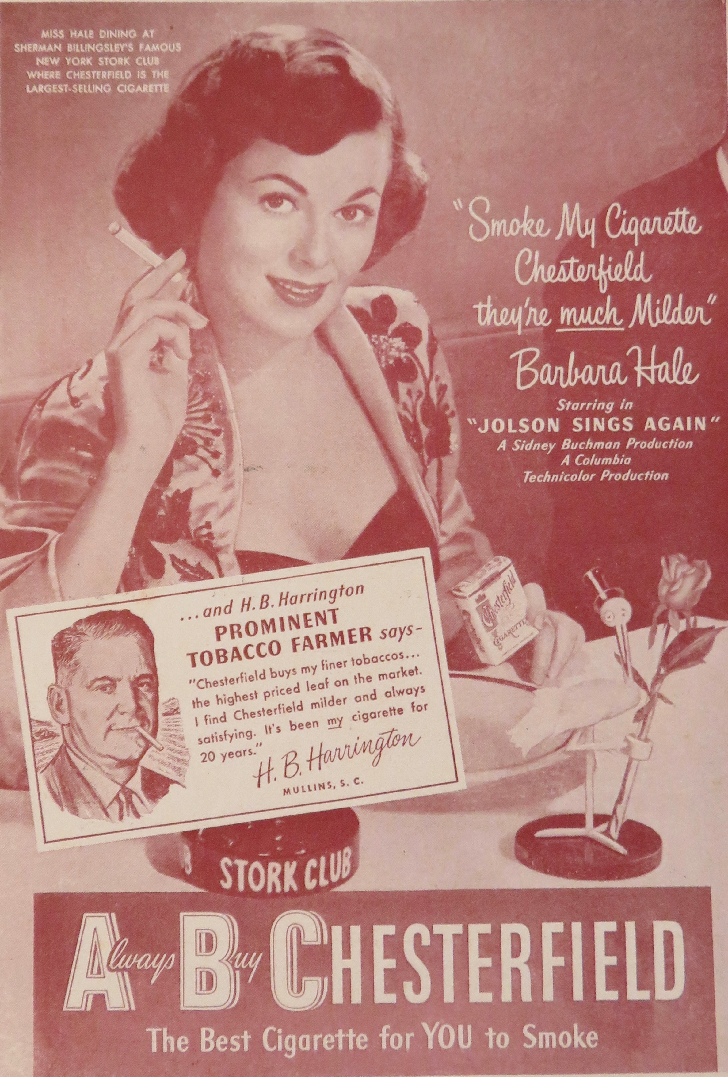 1950 Chesterfield Cigarettea with Barbara Hale