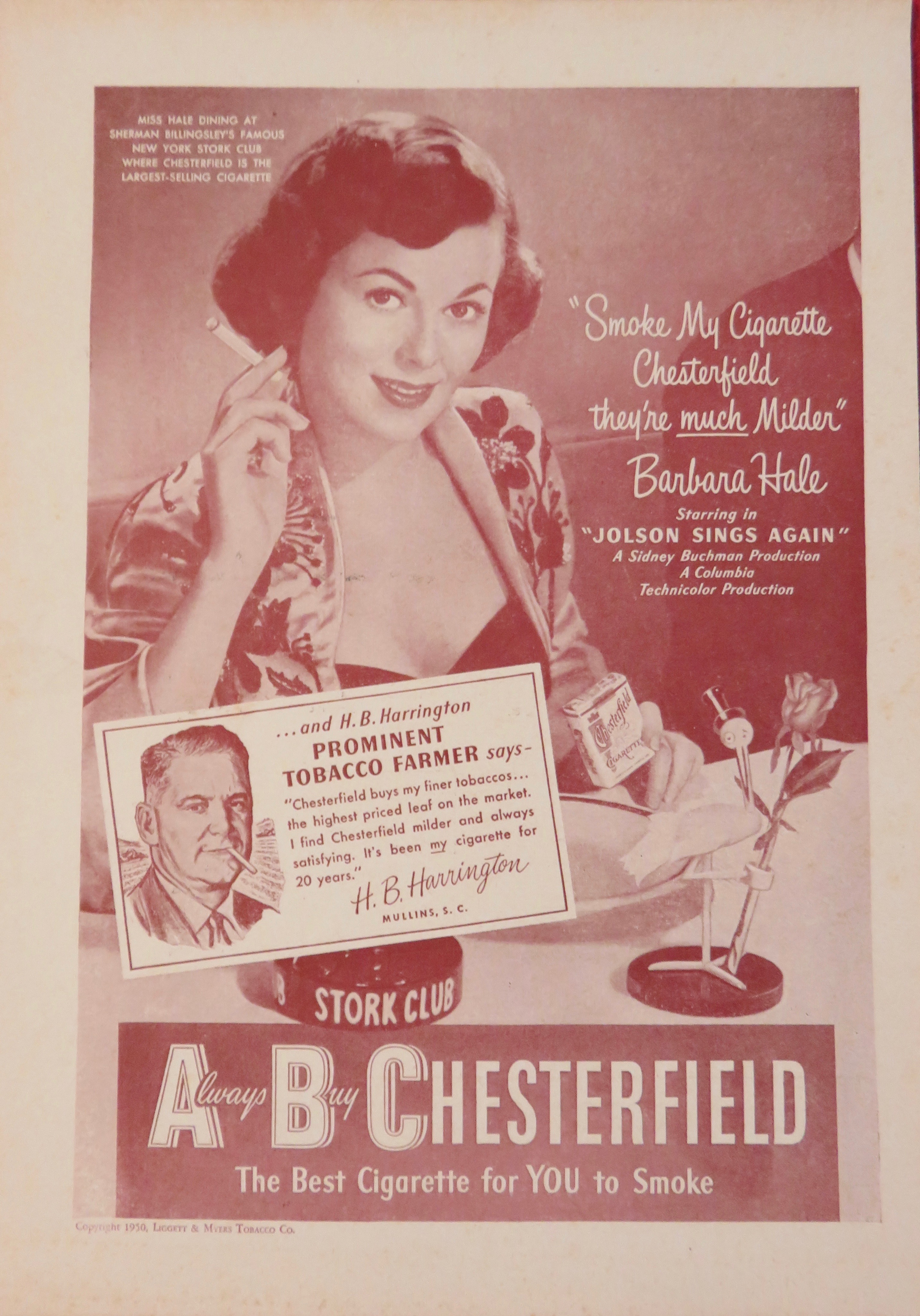 1950 Chesterfield Cigarettea with Barbara Hale