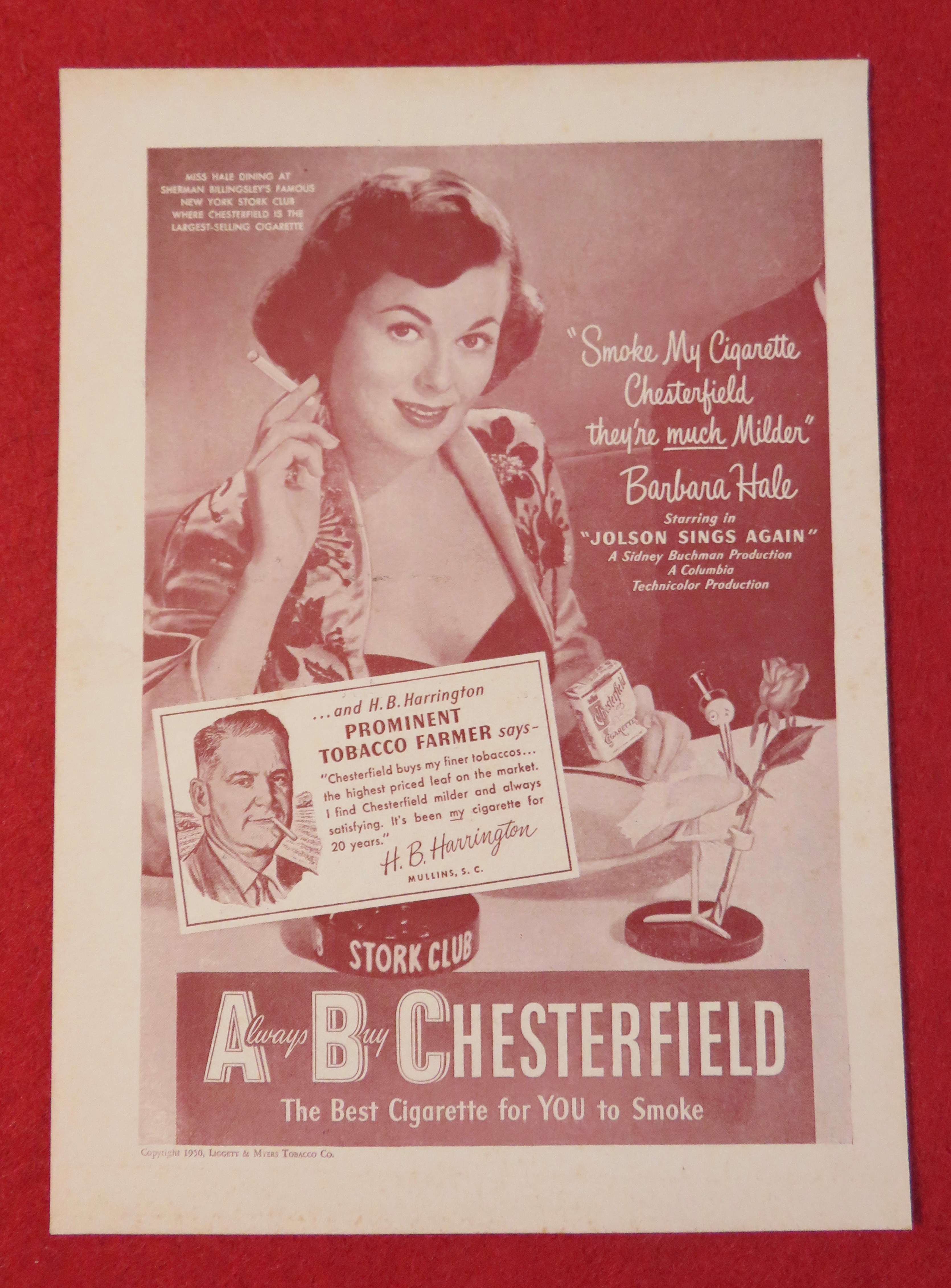 1950 Chesterfield Cigarettea with Barbara Hale