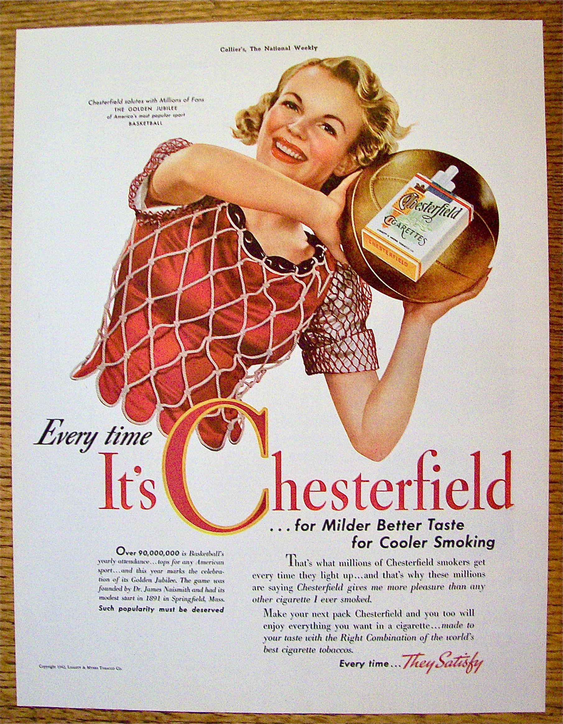 1942 Chesterfield Cigarettes with Woman & Basketball