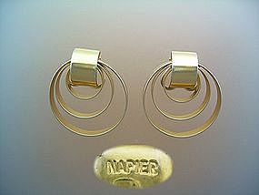 NAPIER Gold Tone Double Circle Clip Earrings