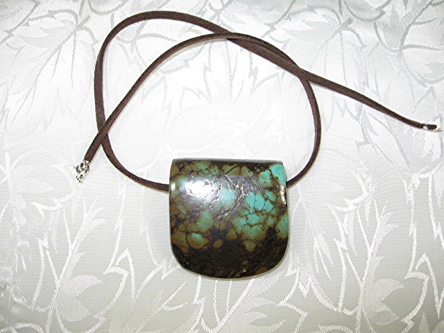 Chinese Turquoise and Chocolate Suede Leather Necklace