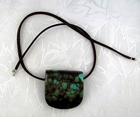 Chinese Turquoise and Chocolate Suede Leather Necklace