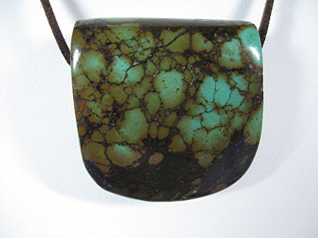 Chinese Turquoise and Chocolate Suede Leather Necklace