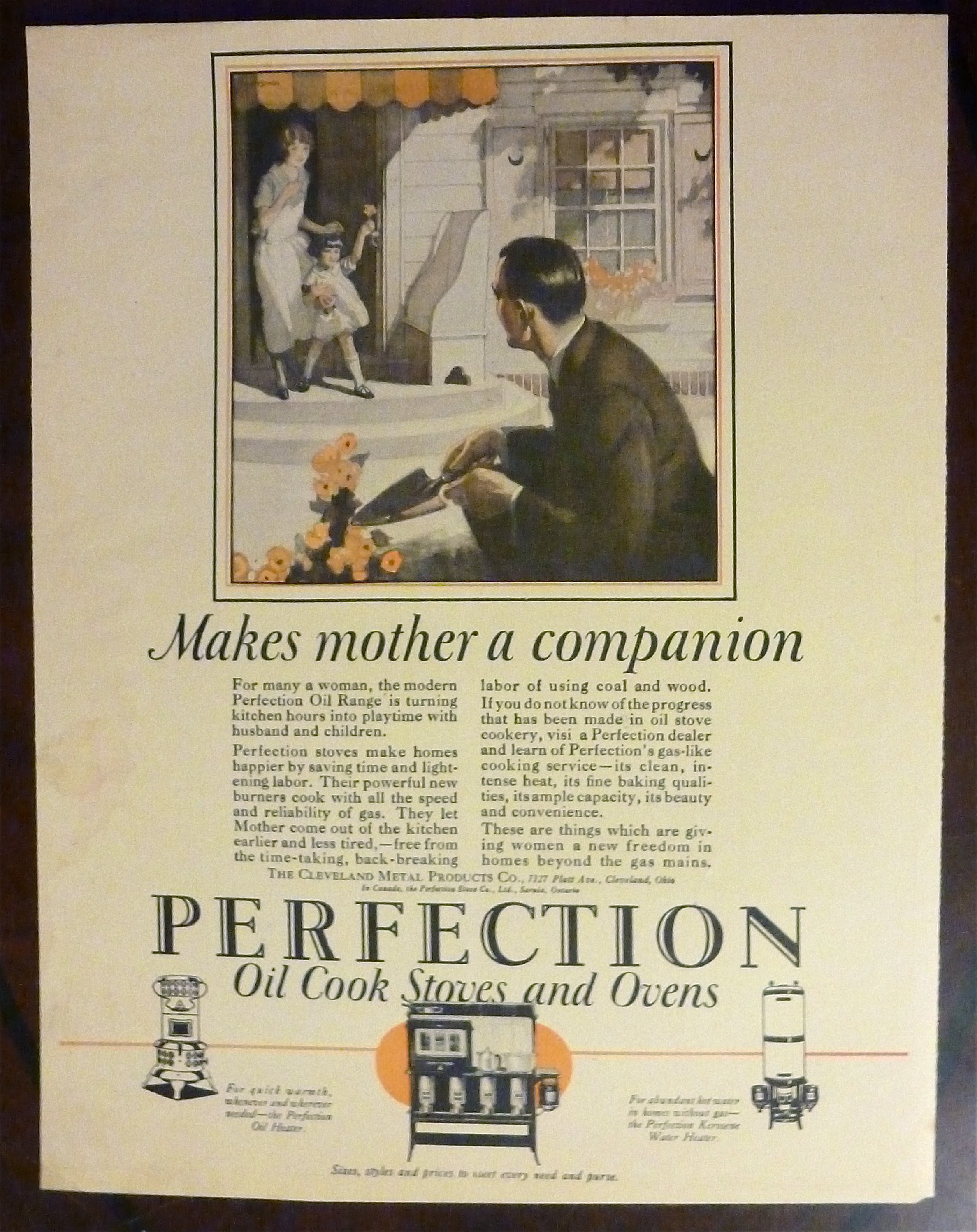 1925 Perfection Oil Cook Stoves & Ovens w/Man Gardening