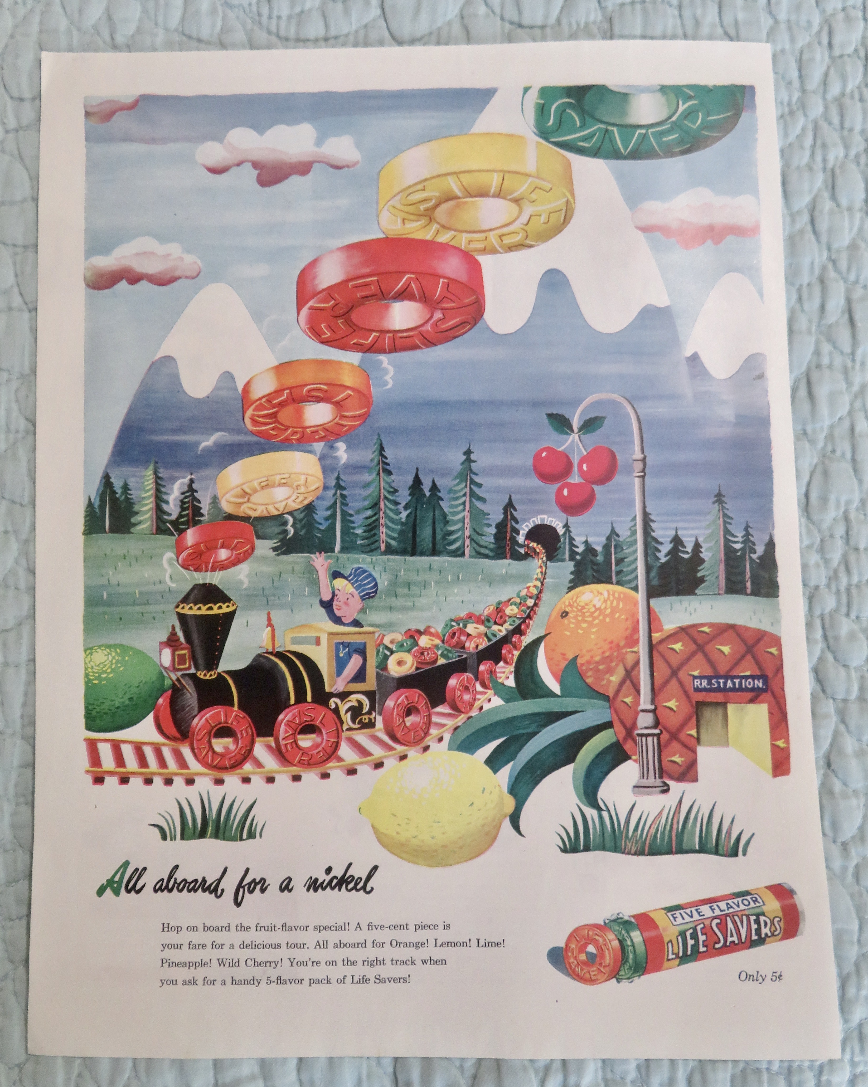 1945 Life Savers Candy with Boy Driving Train of Candy