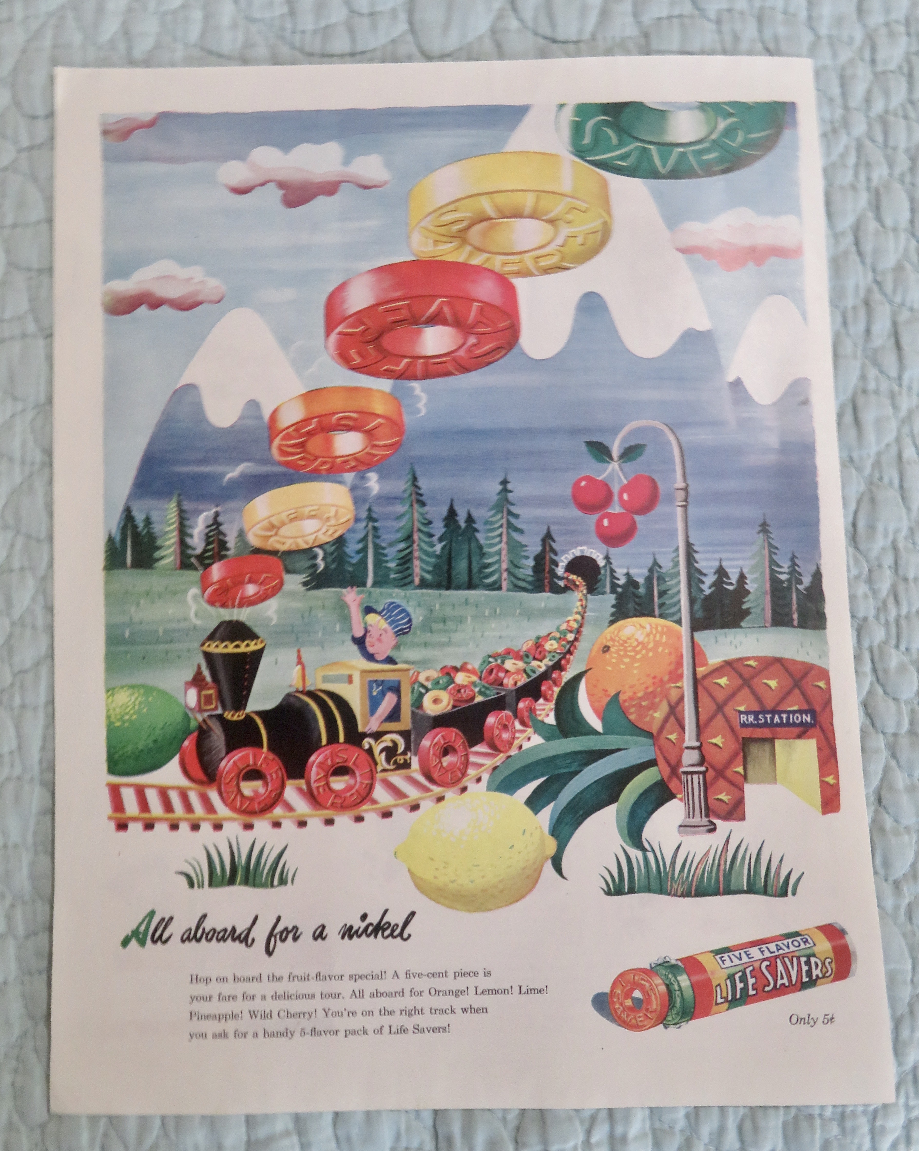 1945 Life Savers Candy with Boy Driving Train of Candy